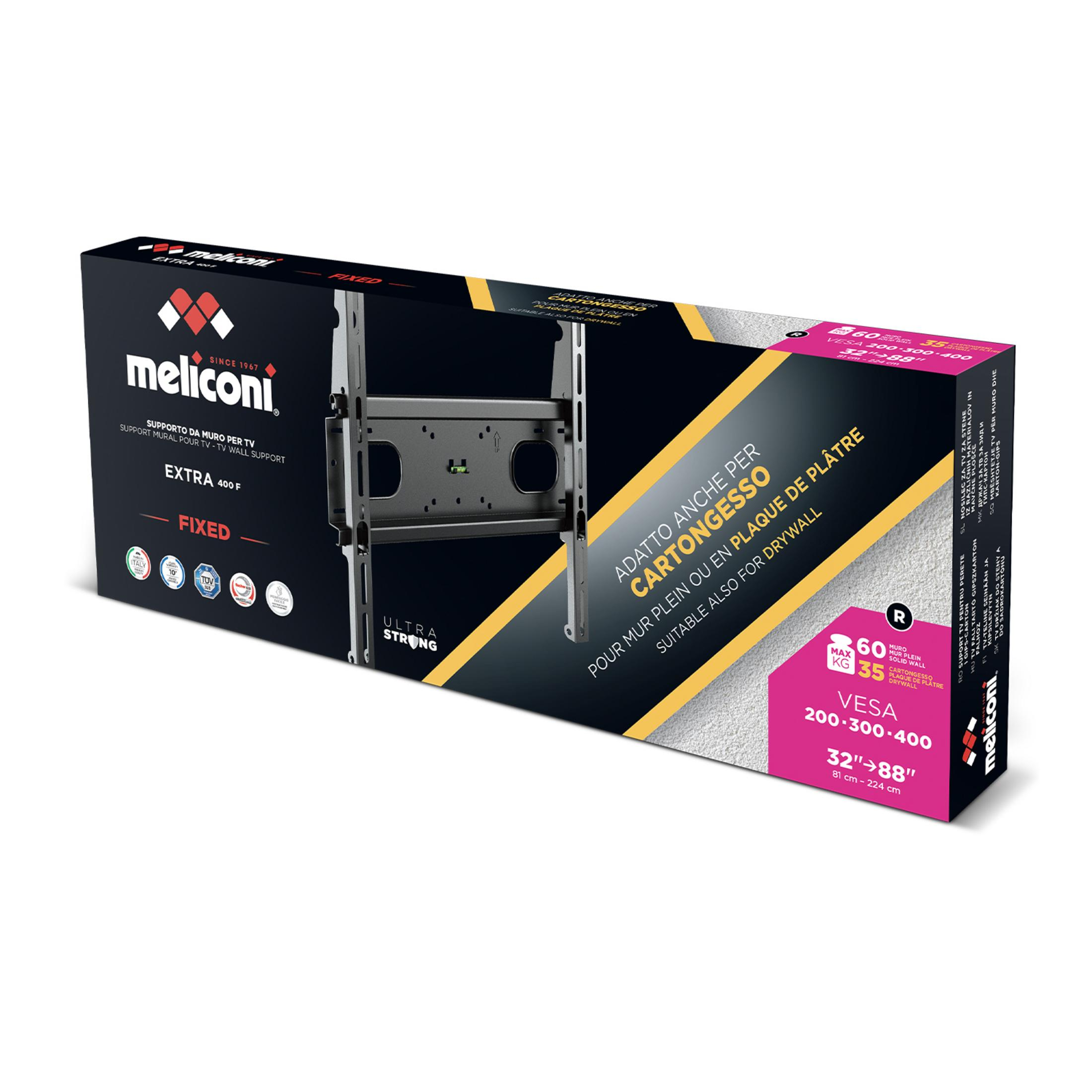 Verpackung für eine Meliconi TV-Wandhalterung, Modell Extra 400 F.