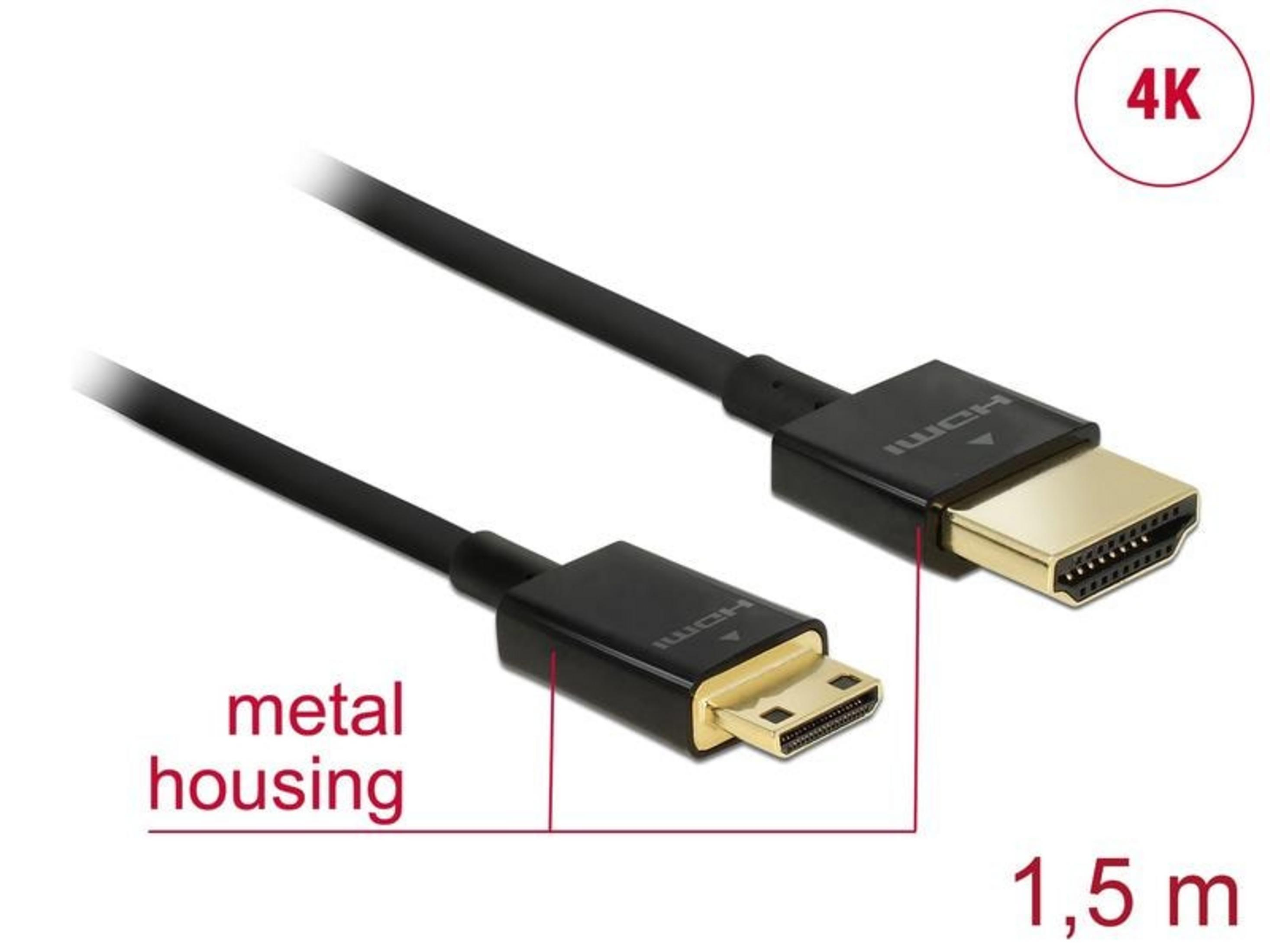 Un câble HDMI noir de 1,5 m avec boîtier métallique.