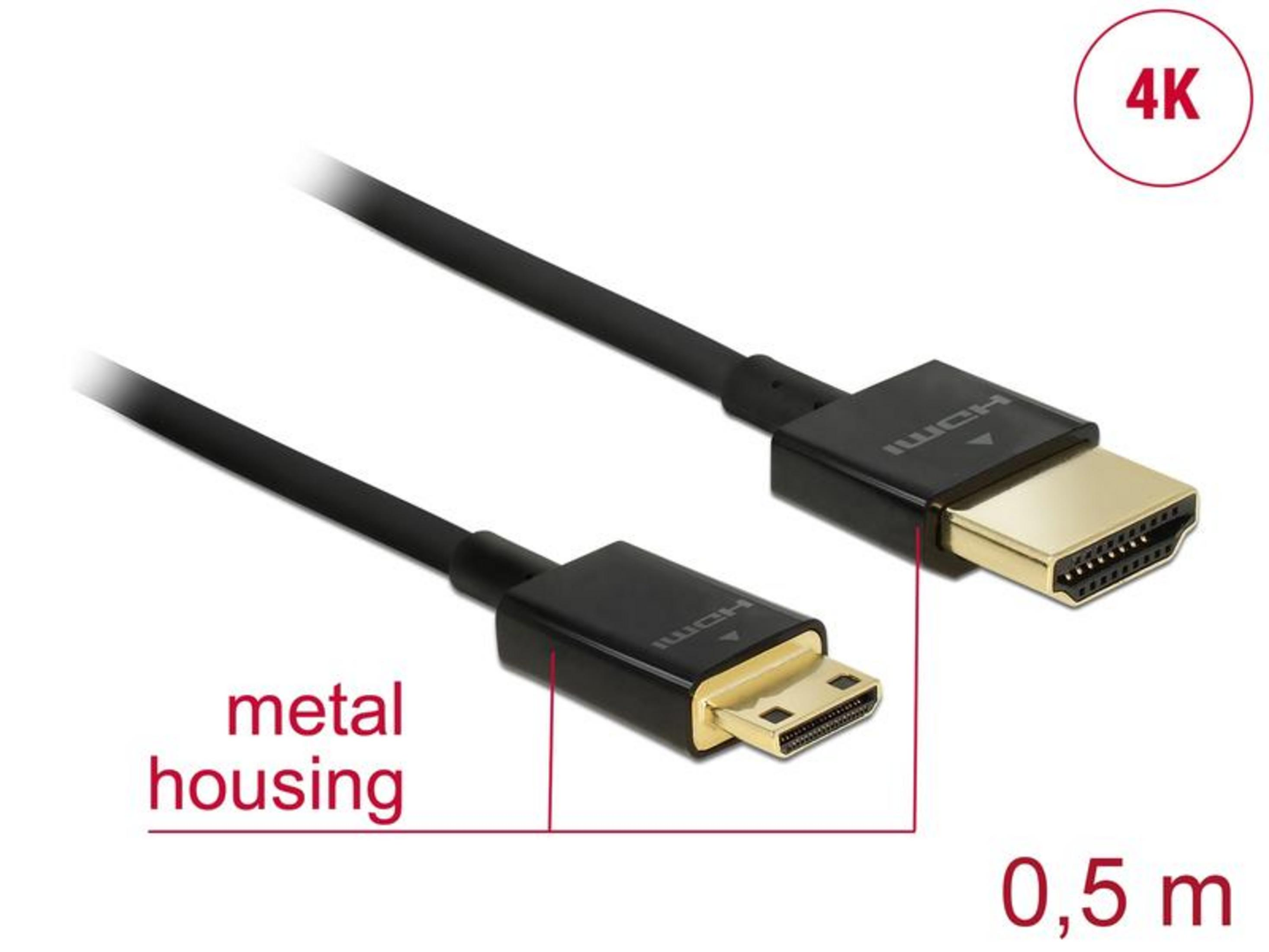 Ein HDMI-Kabel mit Metallgehäuse und 4K-Logo. Länge 0,5 m.