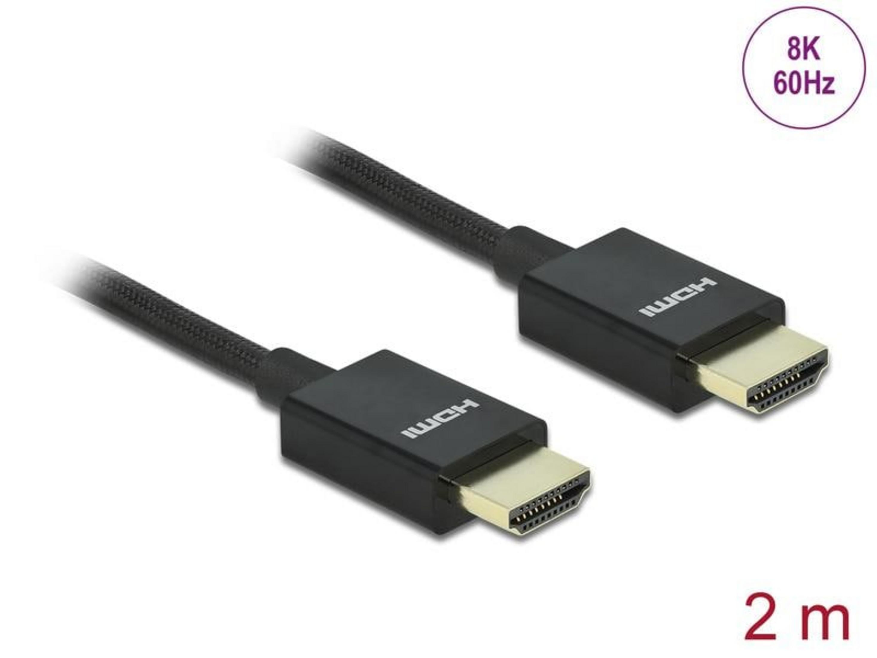 Un câble HDMI noir de 2m, supporte 8K 60Hz.