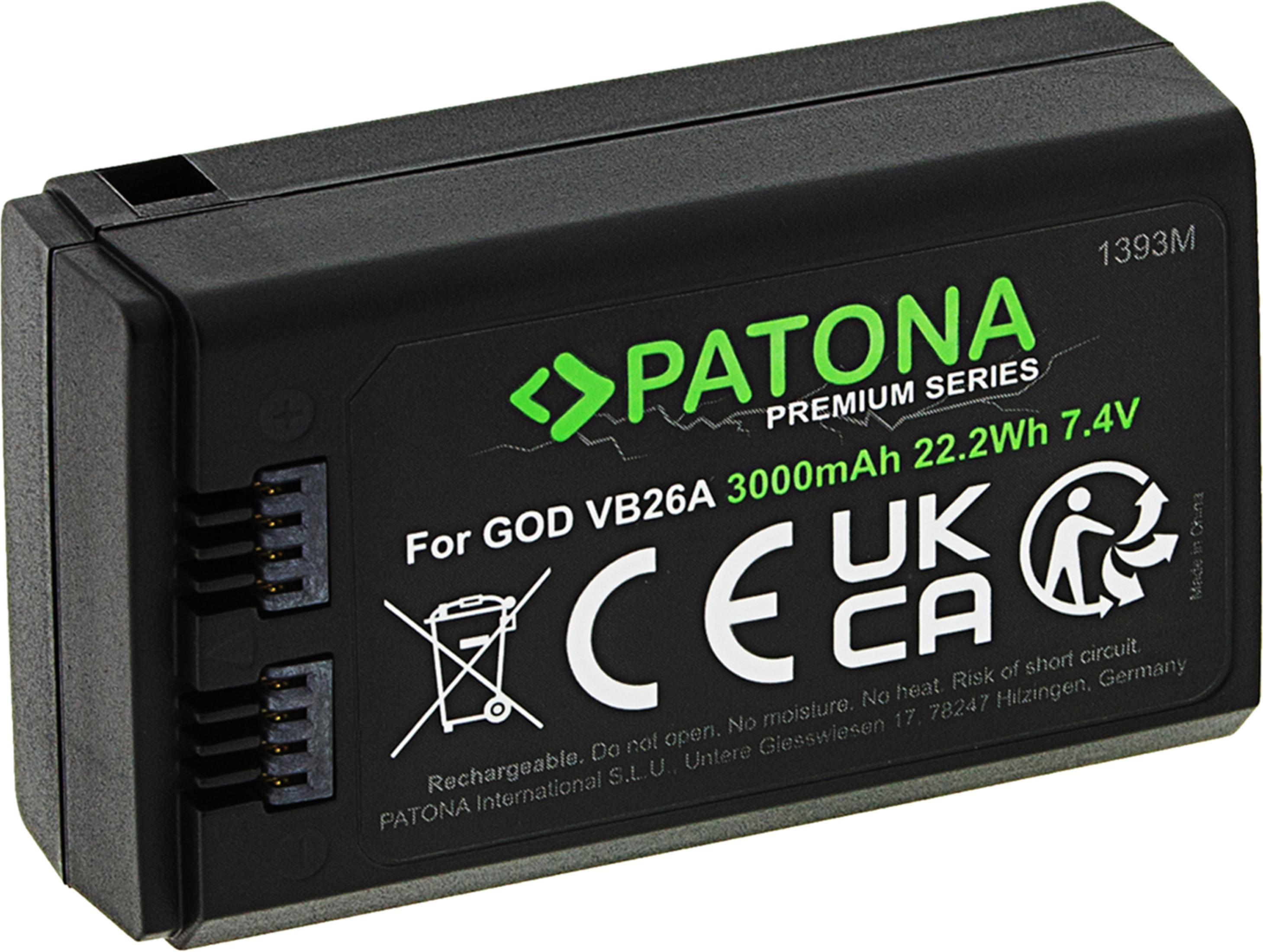 Batteria nera con logo PATONA, 3000mAh, 7.4V, per GOD VB26A.