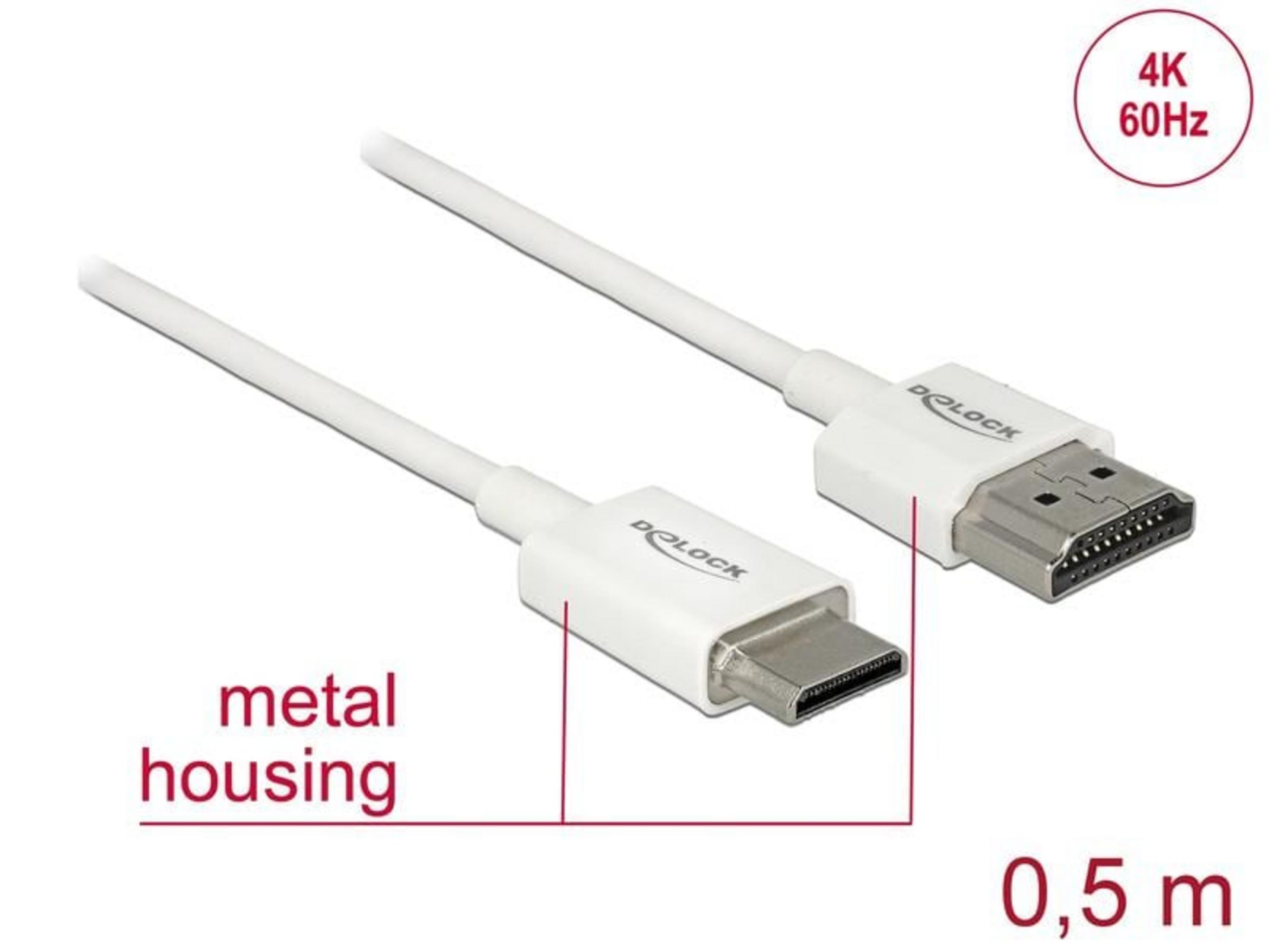 Weißes USB-C zu HDMI Kabel mit Metallgehäuse, 0,5 m, 4K 60Hz.