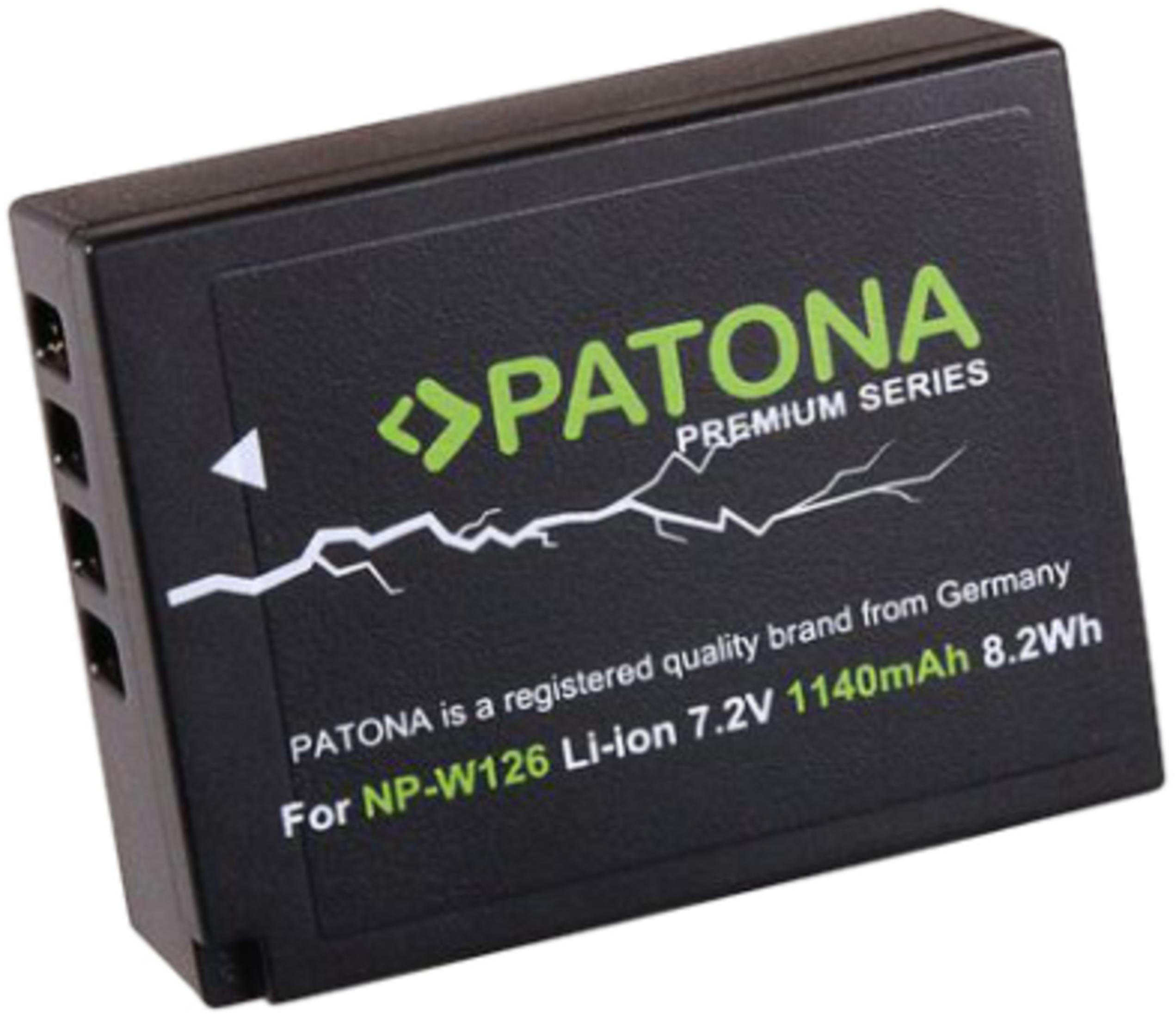 Batteria nera con segni verdi e bianchi. PATONA Premium Series.