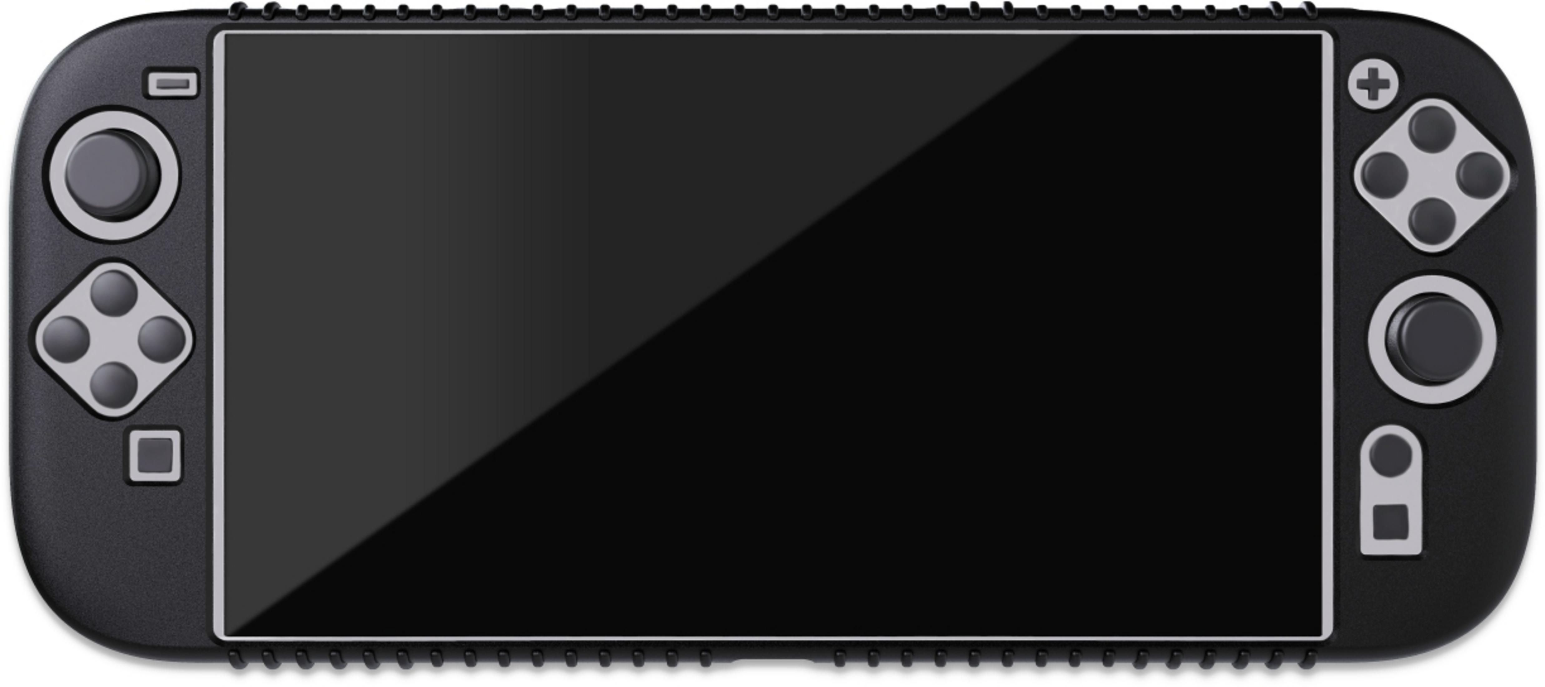 Un dispositivo portatile nero con schermo grande e pulsanti di controllo.
