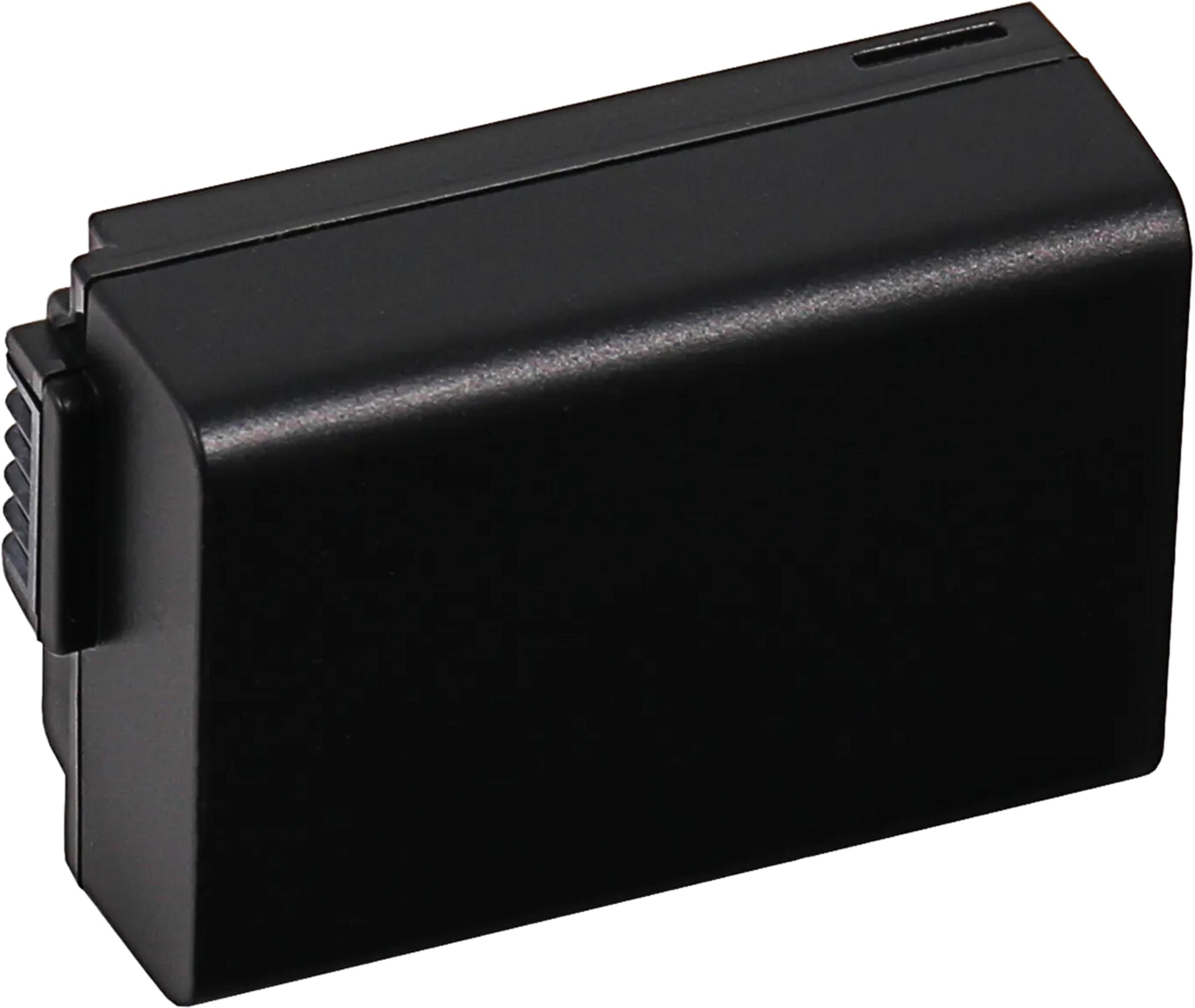 Batteria nera con connettore a sinistra e fessura in alto.