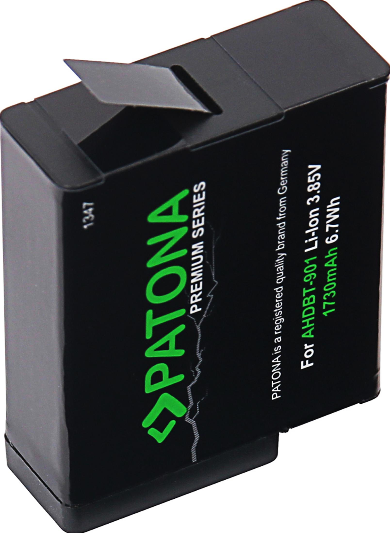 Batteria nera con testo verde: PATONA, Premium Series, 1730mAh 6.7Wh.