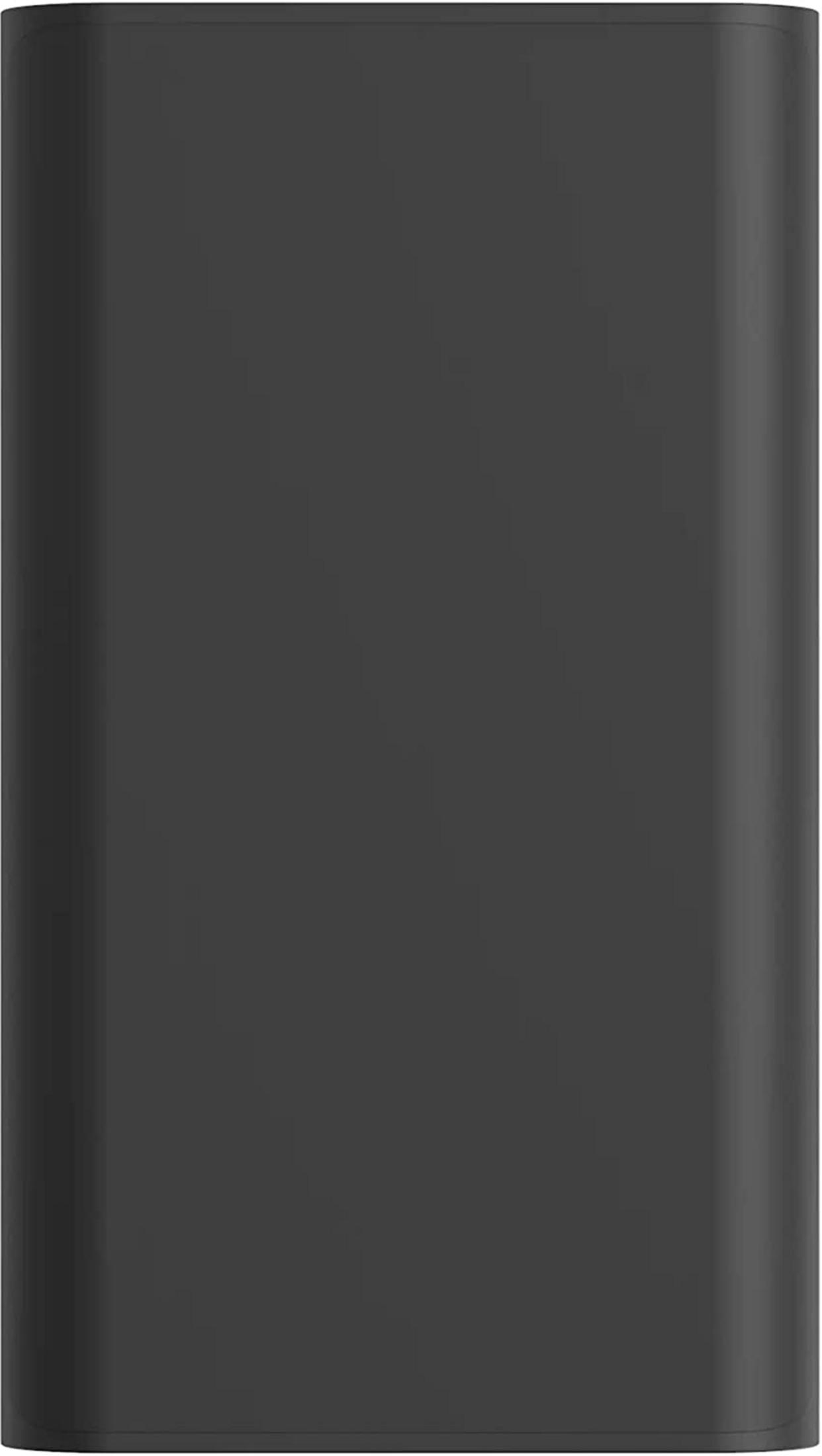 Un objet rectangulaire lisse, sombre et aux coins arrondis.