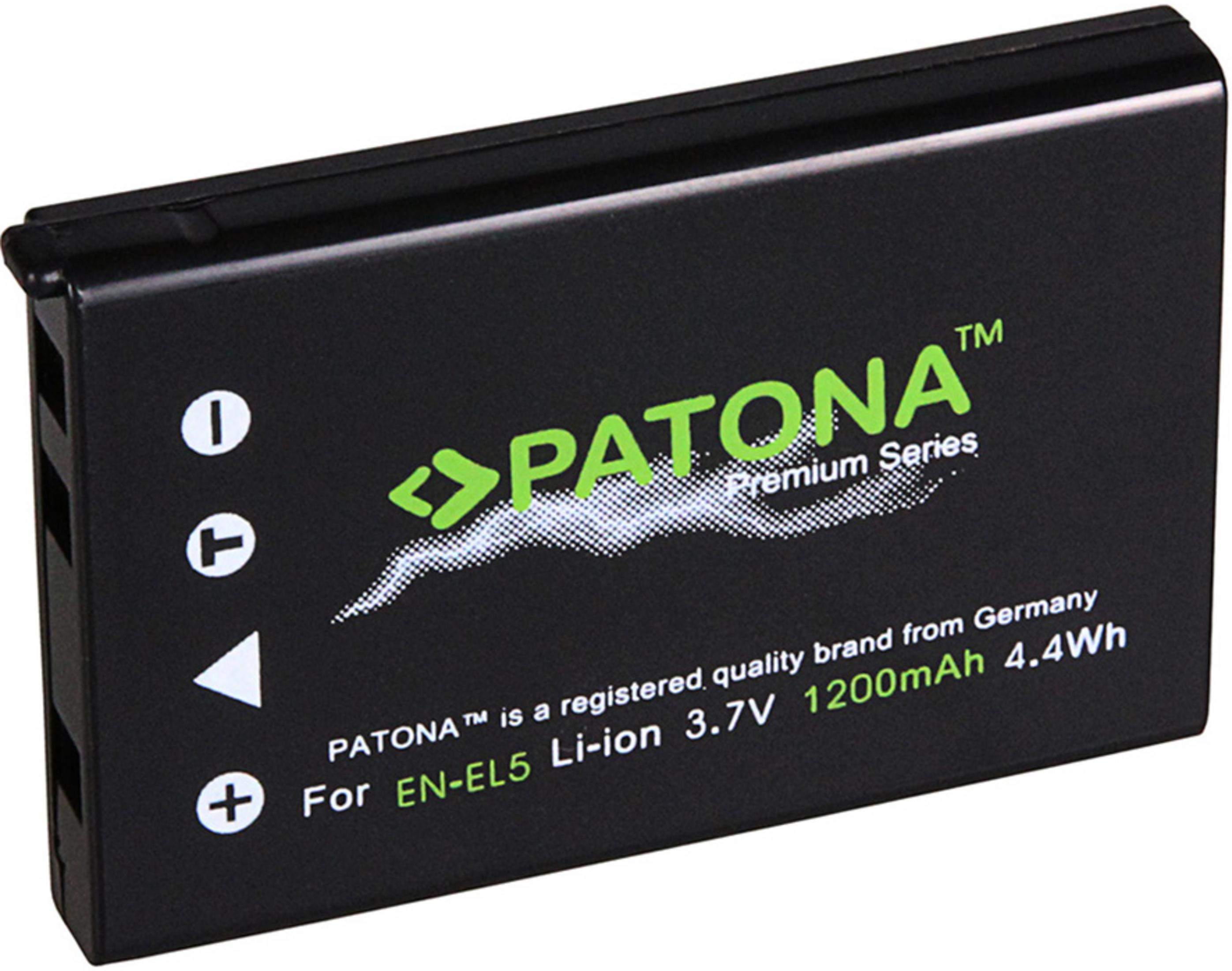 Batteria nera con logo PATONA verde, 3,7V 1200mAh, per EN-EL5.