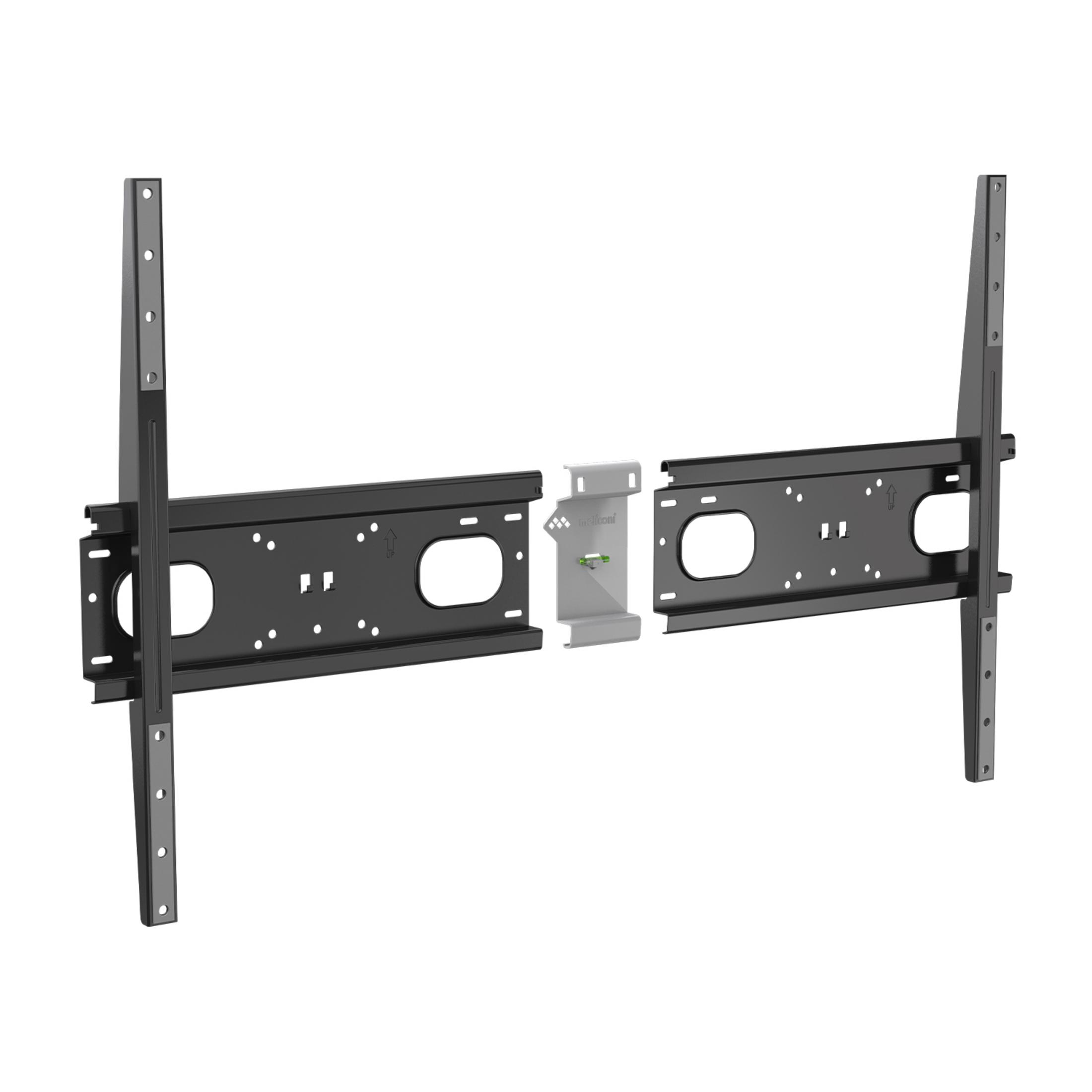 Schwarze Wandhalterung für Flachbildfernseher, mit verstellbaren Armen und Mittelteil.