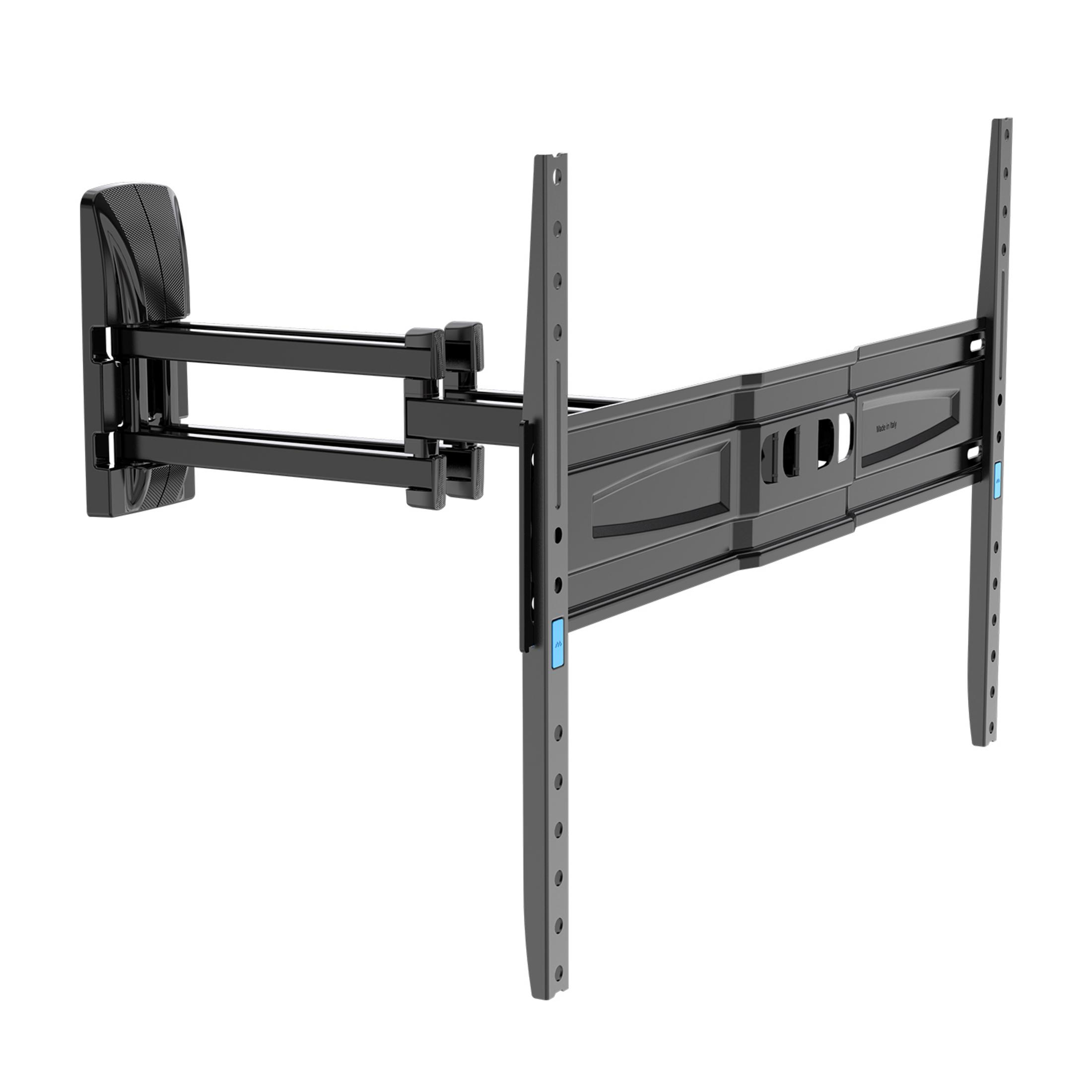 Ein schwarzer, schwenkbarer TV-Wandhalter mit ausziehbarem Arm.
