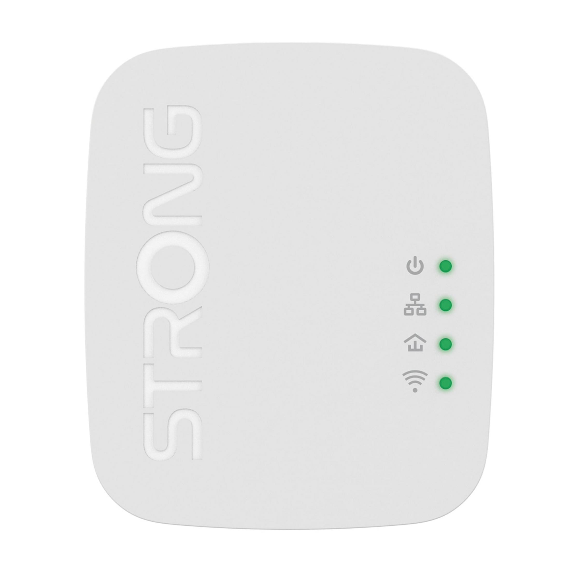 Un dispositivo bianco rettangolare con angoli arrotondati, mostra STRONG.