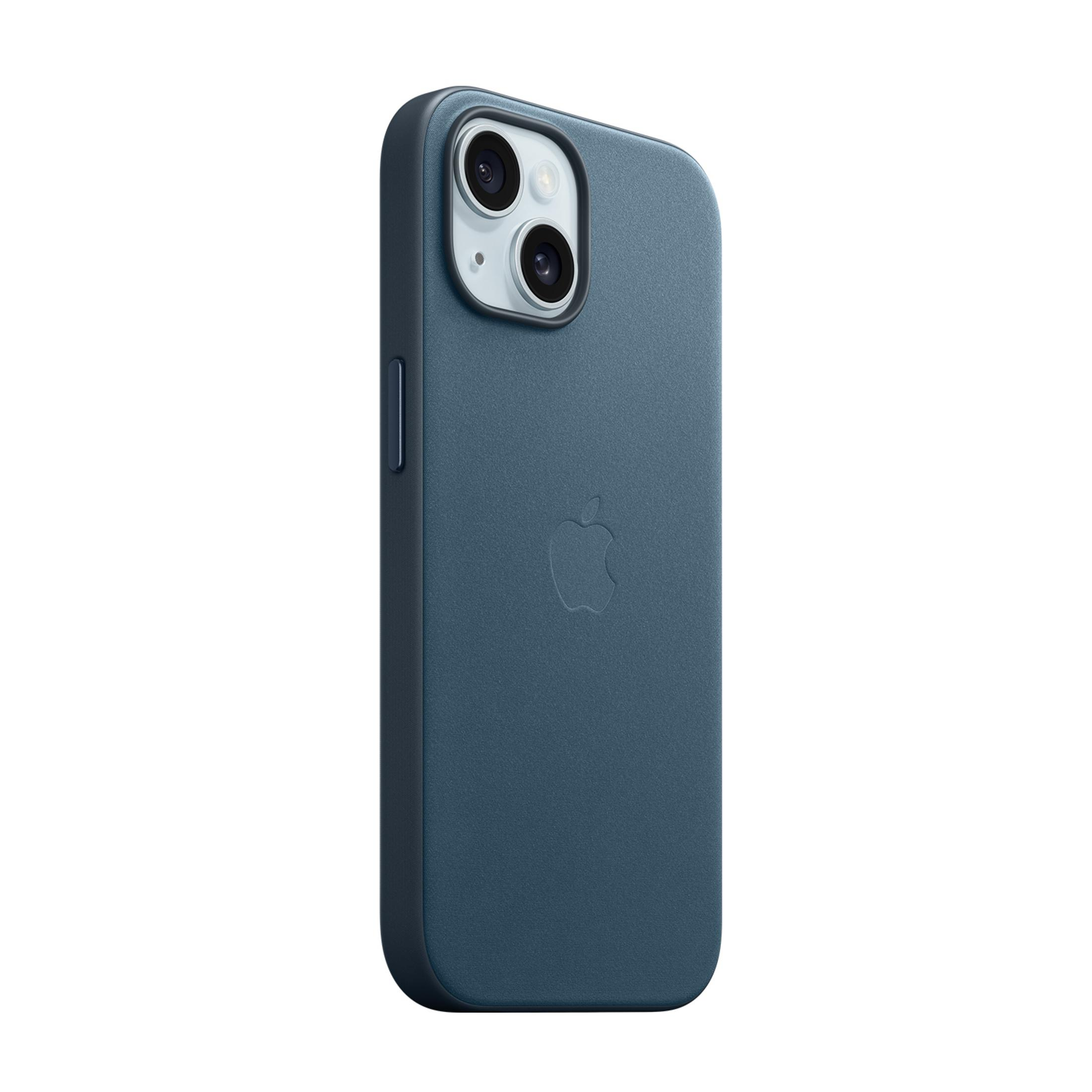 Granatowe etui na telefon z logo Apple i obiektywami.