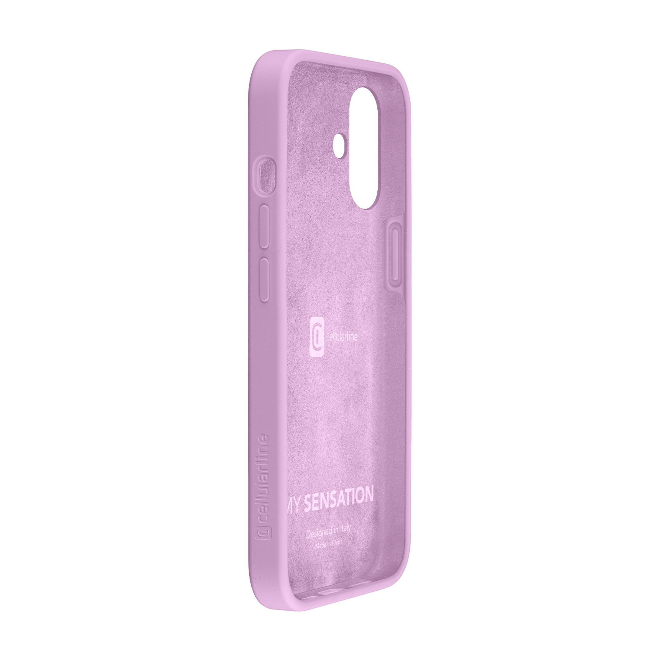 Coque de téléphone en silicone lavande avec découpes pour appareil photo et boutons.