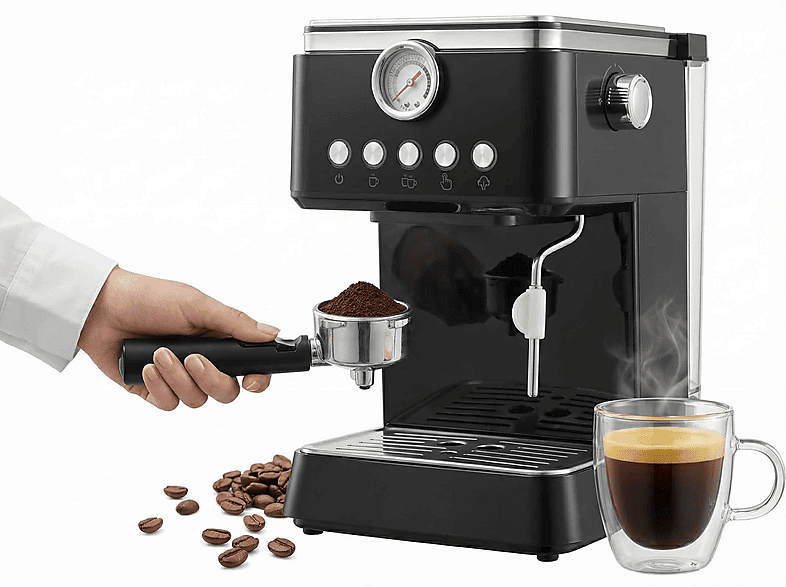 BYTELIKE 20 Bar 1,5L 1300W Präzision Siebträger Kaffeemaschine Schwarz