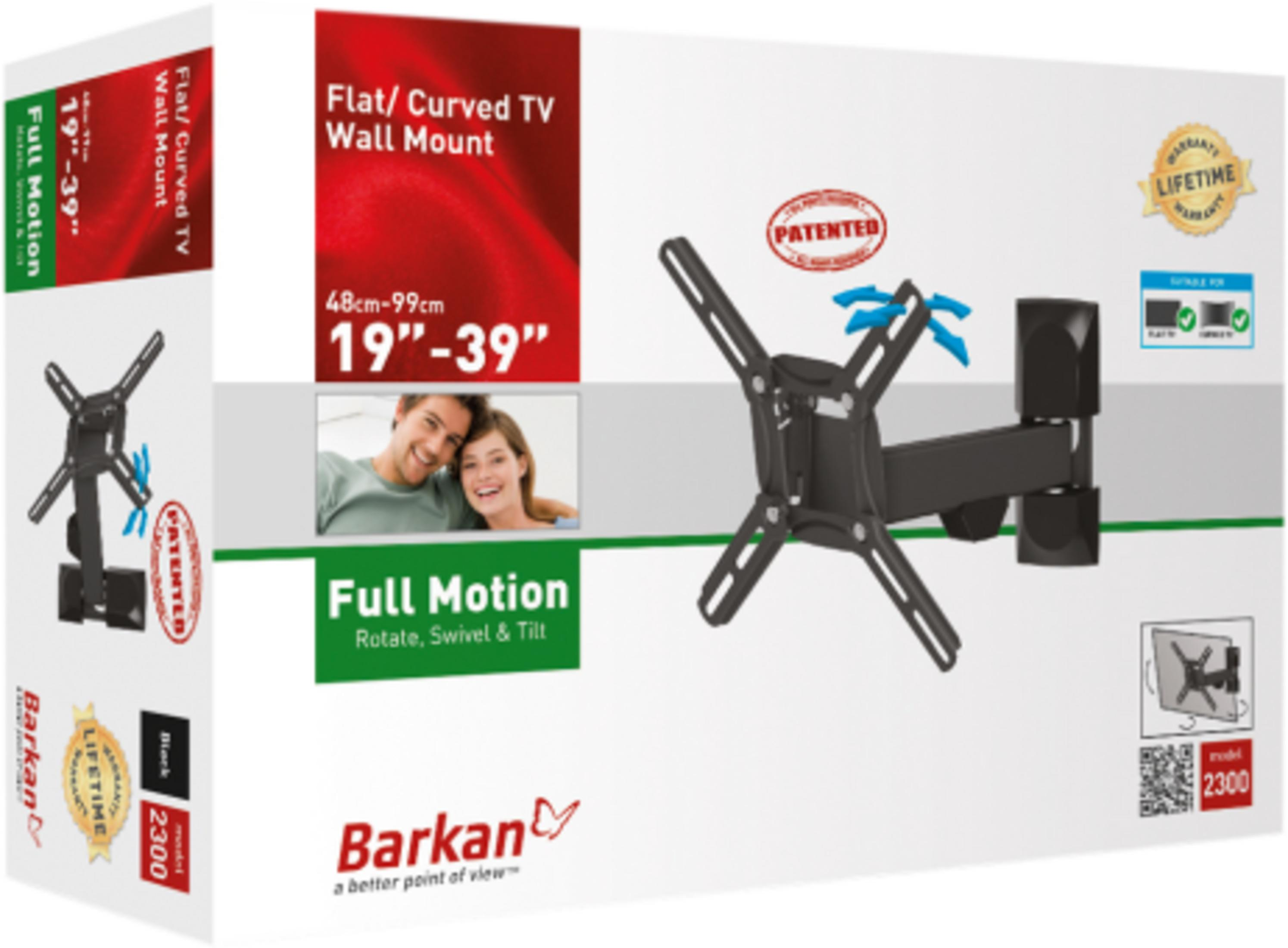 Verpackung für einen schwenkbaren TV-Wandhalter, 19-39 Zoll.