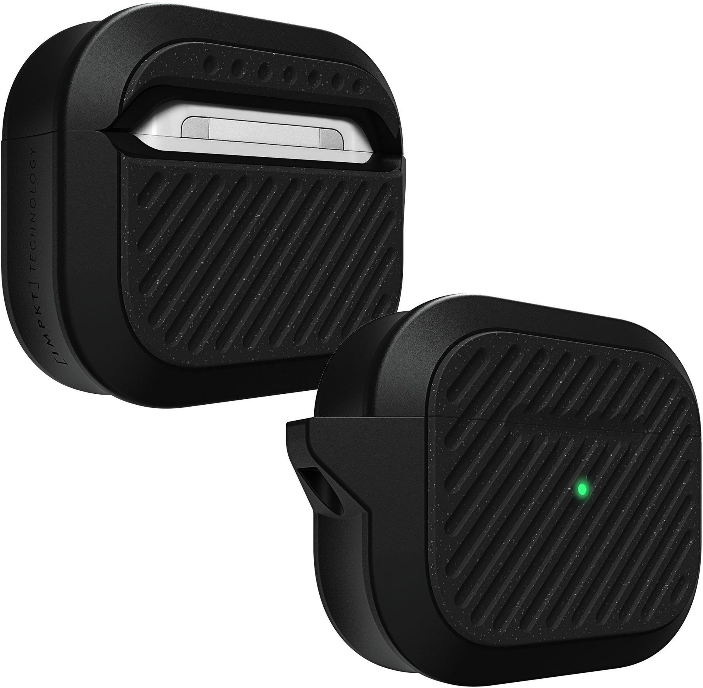 Coque noire texturée à motif moucheté, voyant LED vert.