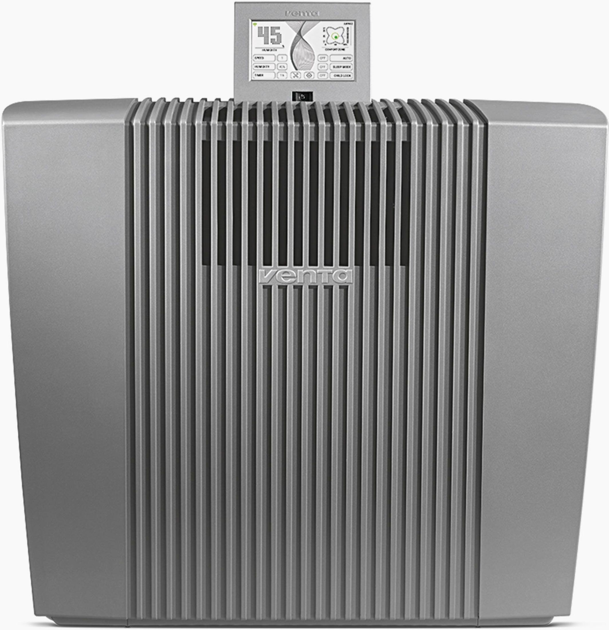 Un laveur d'air Venta gris avec un écran numérique sur le dessus.