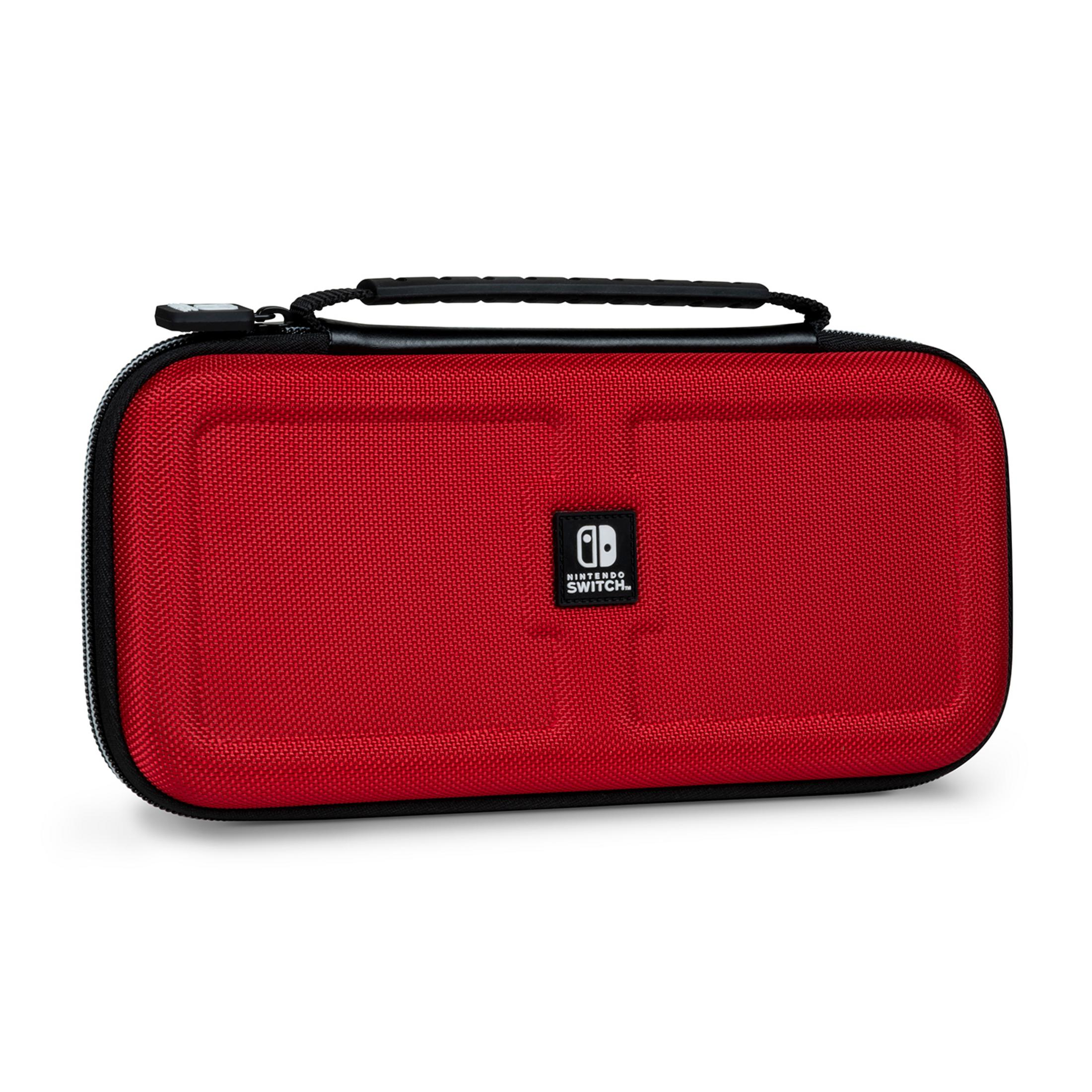 Custodia rossa Nintendo Switch con cerniera e manico neri.