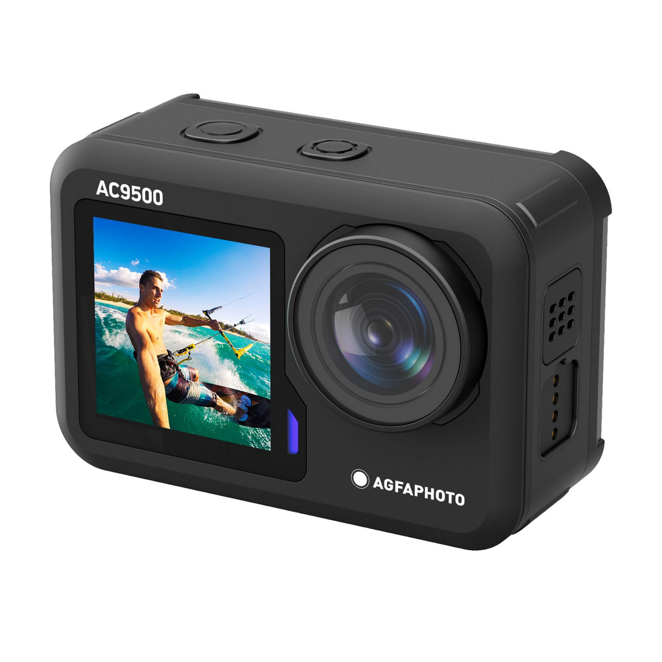 Czarna kamera sportowa pokazująca mężczyznę uprawiającego kitesurfing