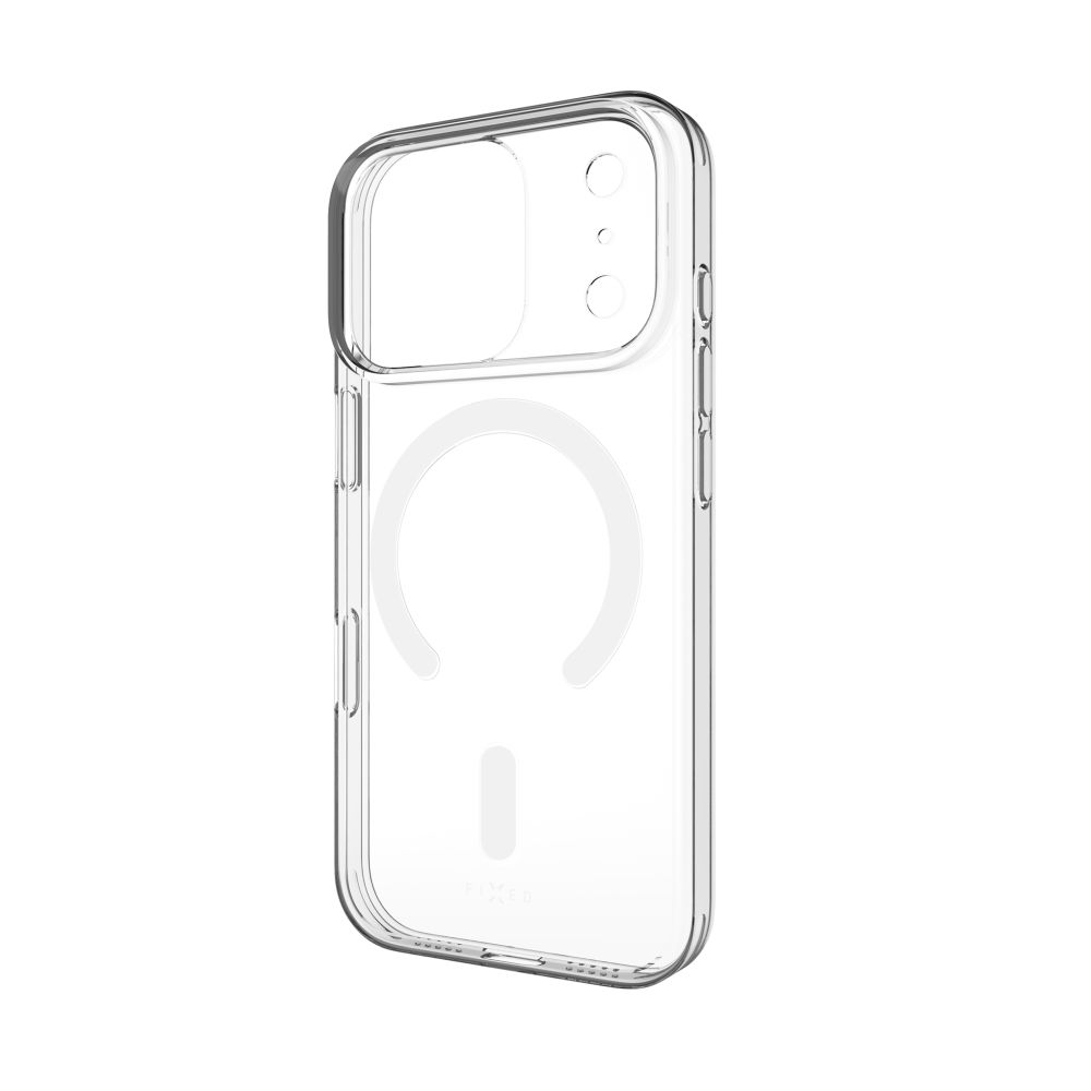 Transparente Handyhülle mit MagSafe-Ring und Kameraaussparung.