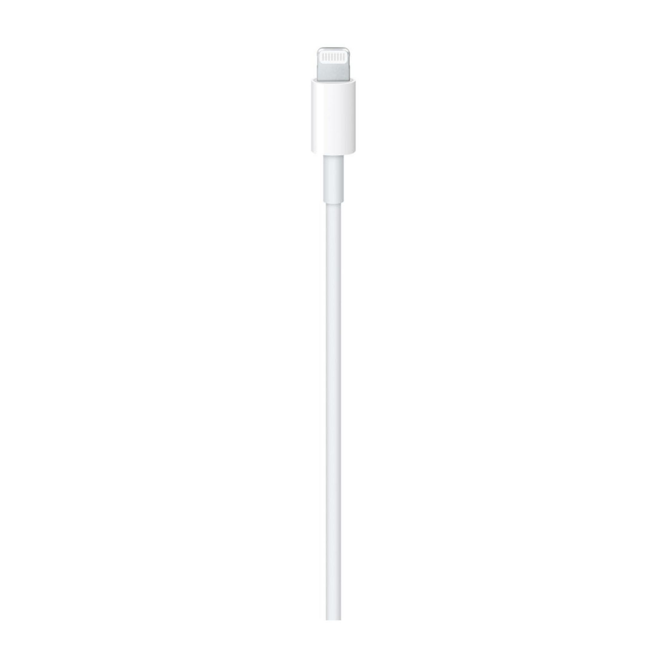 Ein weißes Lightning-Kabel auf weißem Hintergrund.