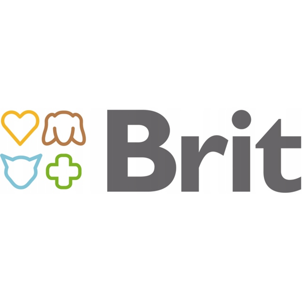 Cztery ikony: serce, pies, kot, krzyż. Obok słowo Brit w kolorze szarym.