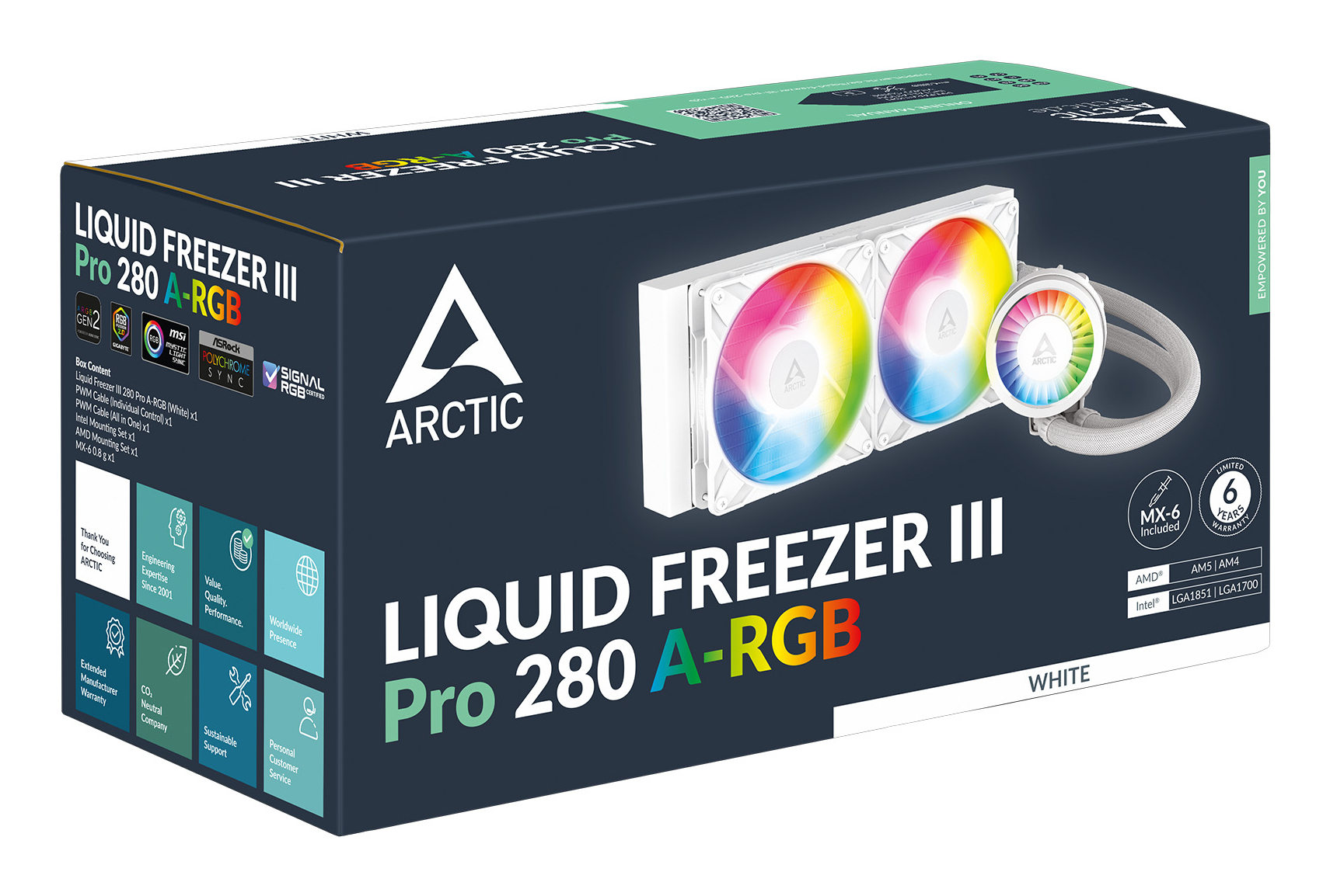 Scatola bianca del dissipatore ARCTIC LIQUID FREEZER III 280 A-RGB, con ventole.