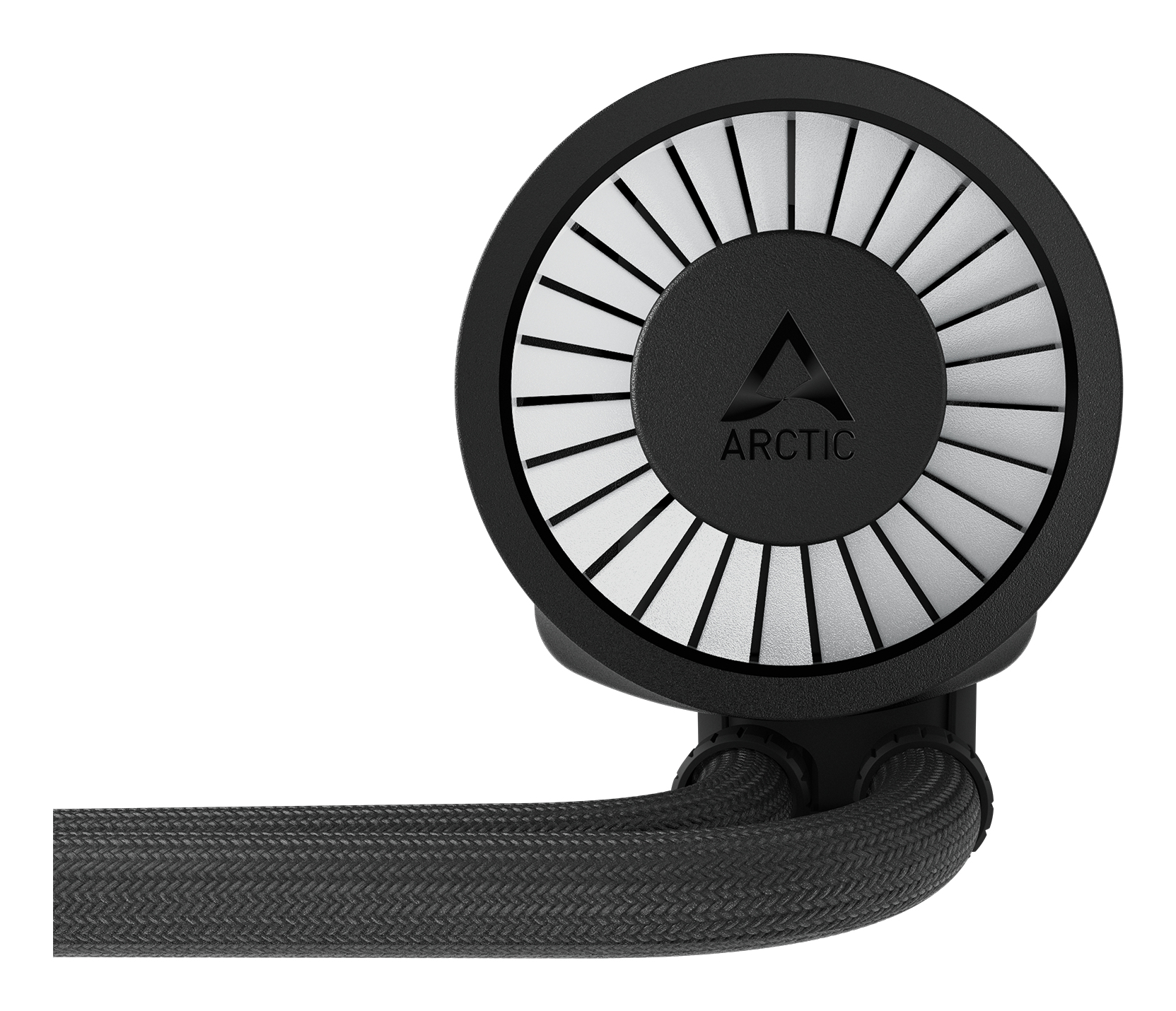 A black fan with silver fins and the ARCTIC logo.