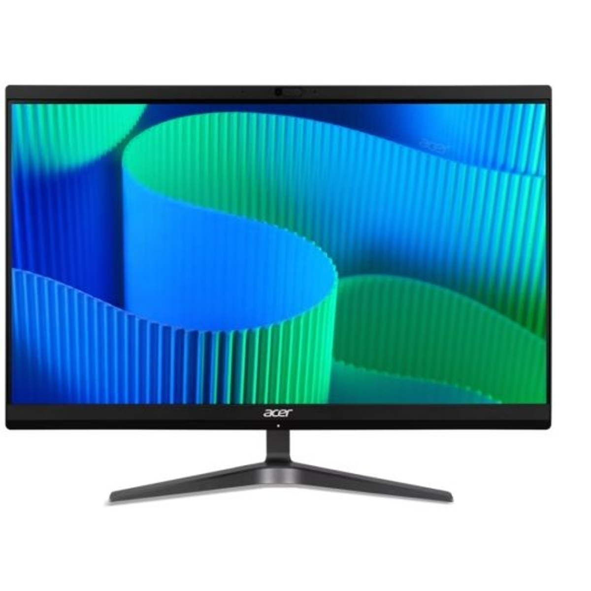 Un monitor Acer muestra un fondo ondulado azul y verde.