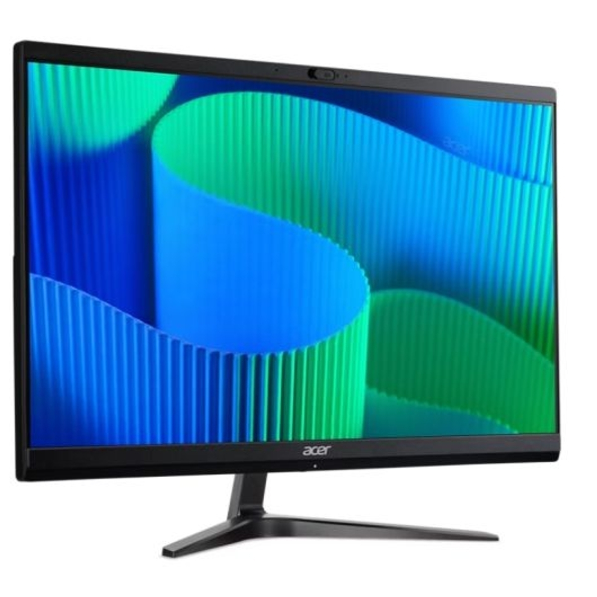 Un monitor Acer negro con pantalla abstracta azul y verde.