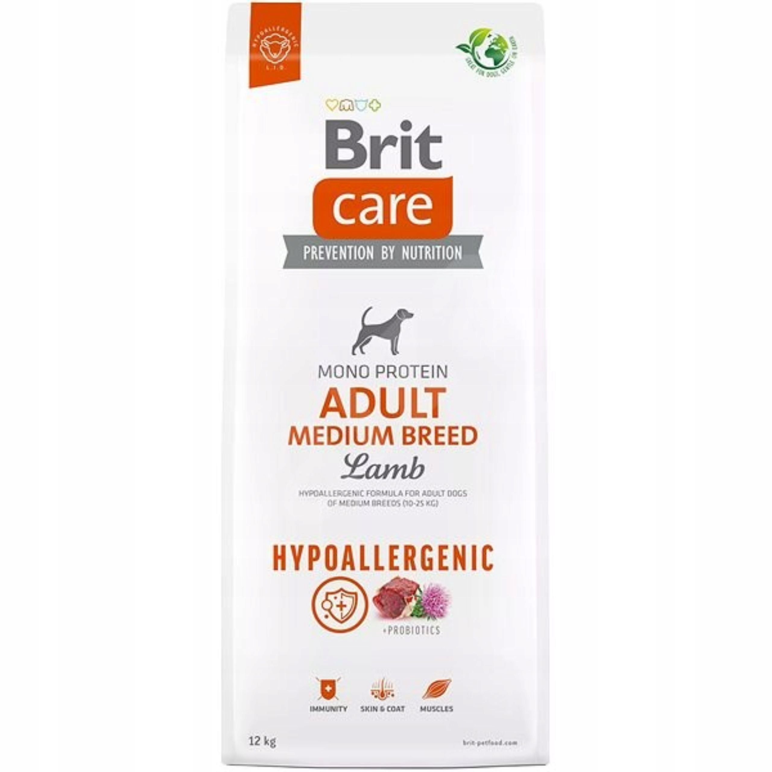 Worek karmy dla psa: Brit Care Adult Medium Breed Jagnięcina, 12 kg, hipoalergiczna.