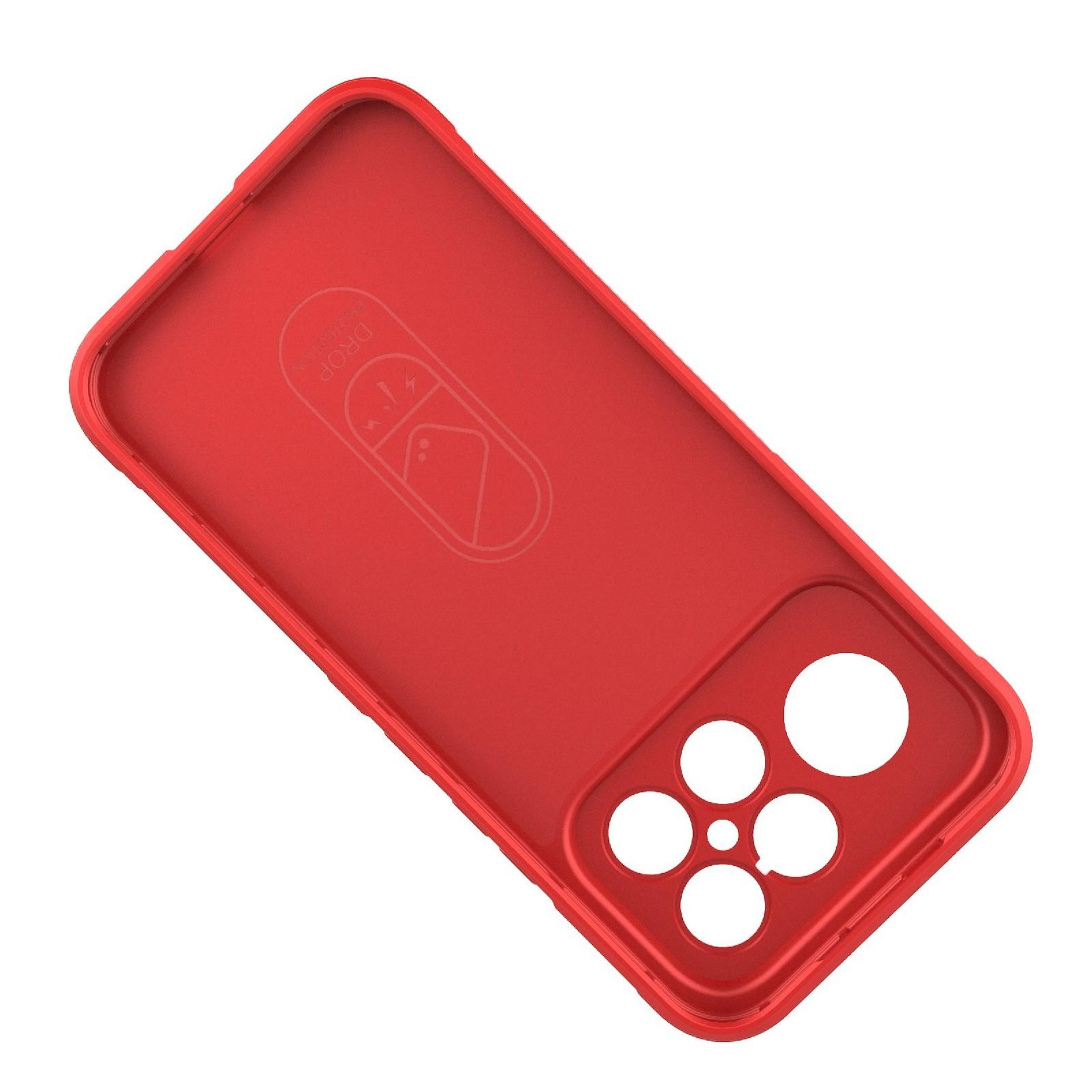Rote Handyhülle mit Aussparungen für Kamera und „DROP PROTECTION“-Logo.