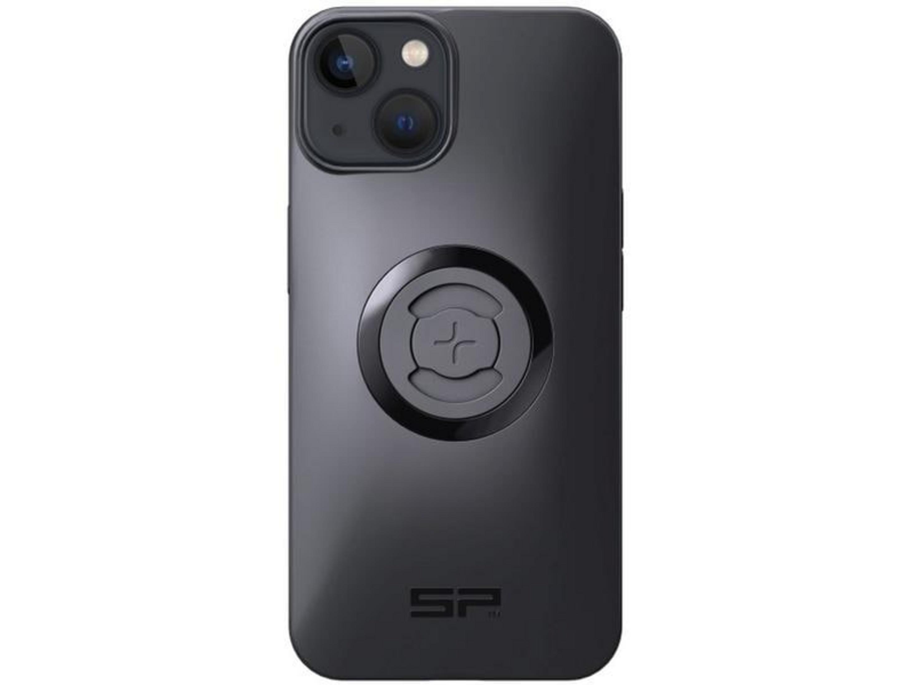 Dunkelgraues Handy mit Kamera und SP-Logo. Zentraler Kreis mit Muster.