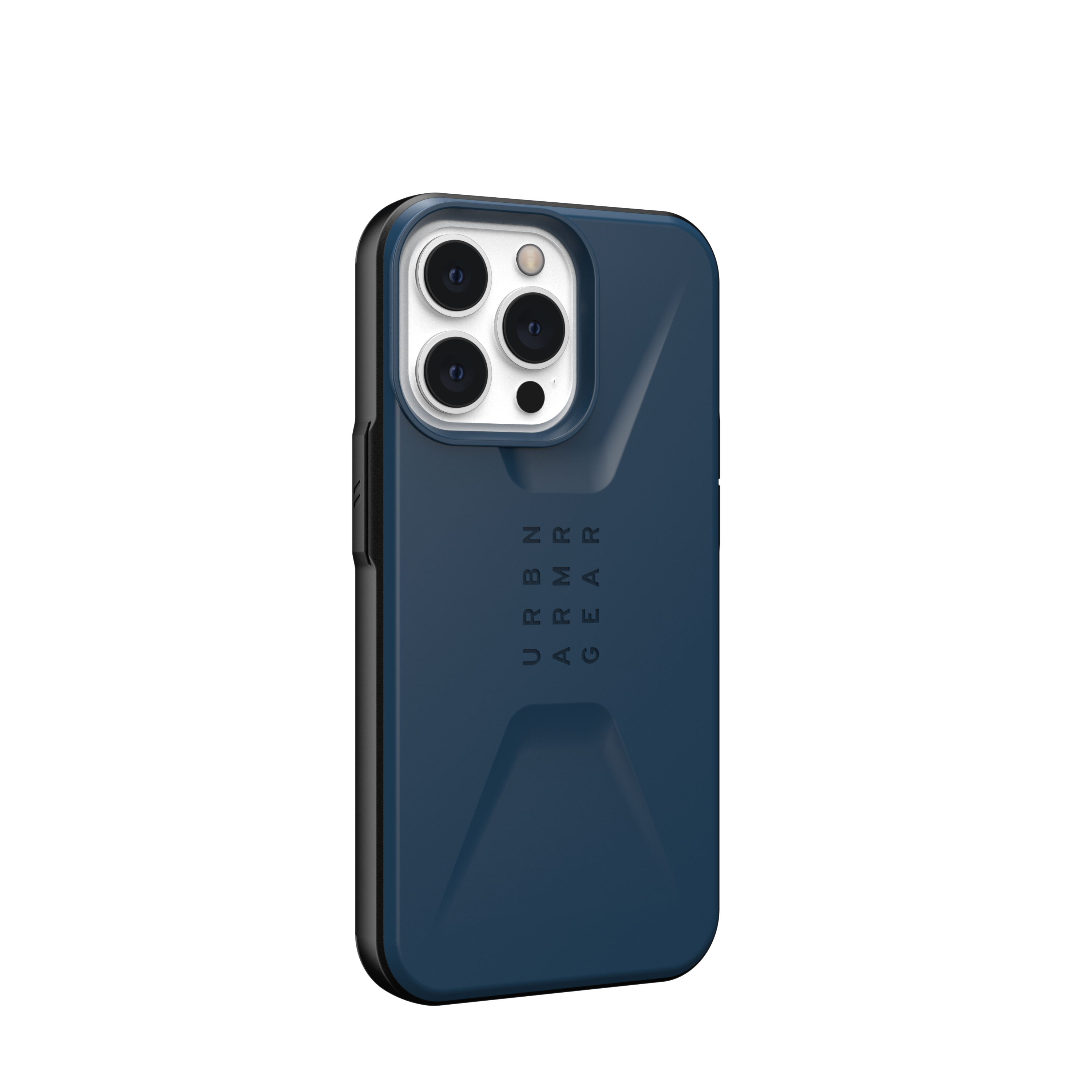 Dunkelblauer Handy-Schutz mit Kameraöffnung und Logo.