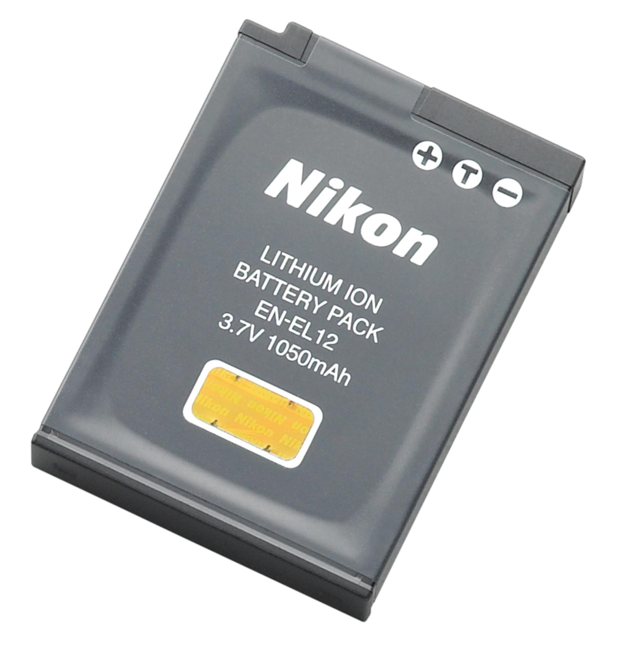 Grauer Nikon EN-EL12 Lithium-Ionen-Akku mit 3,7V 1050mAh.