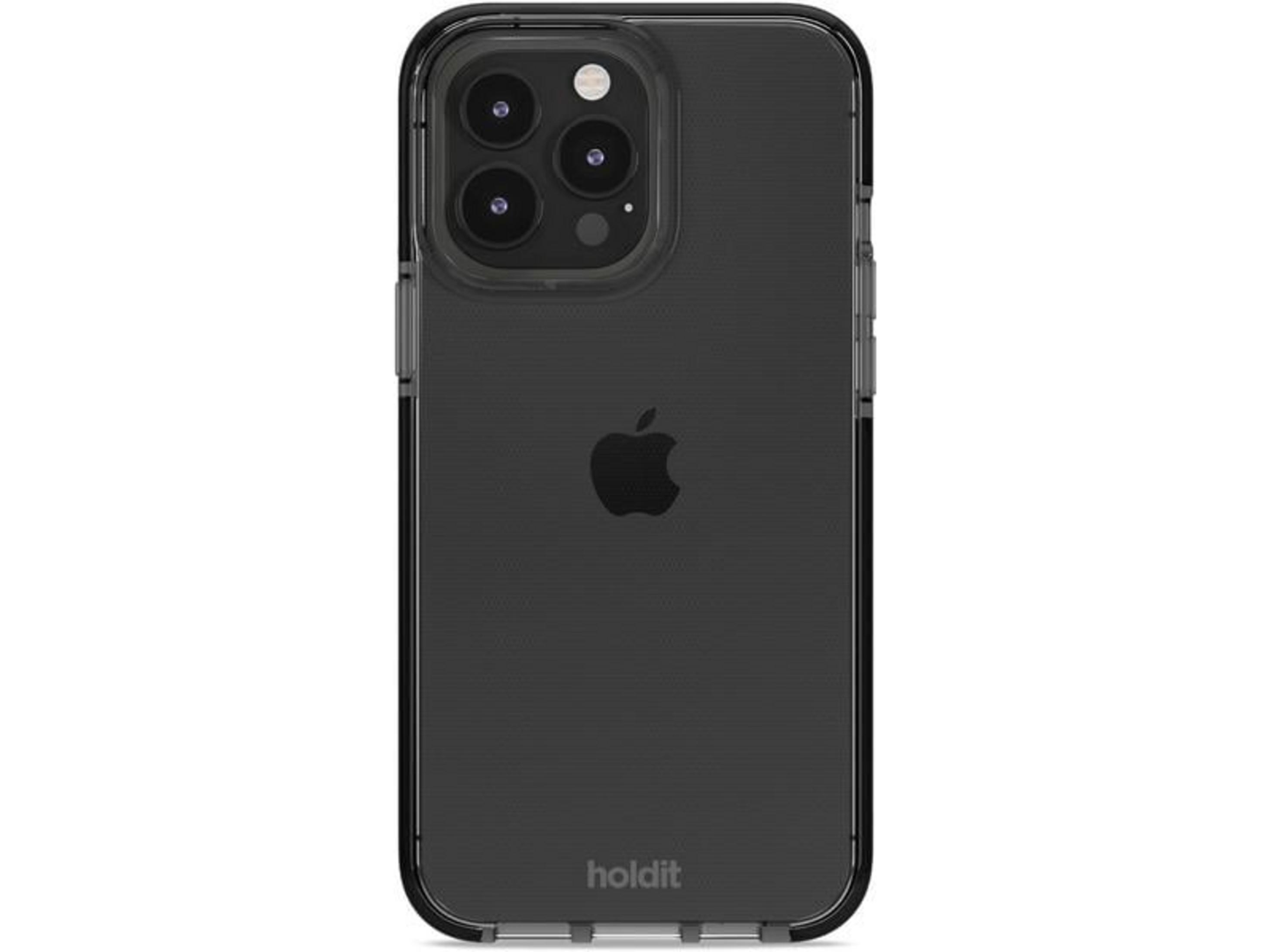 Dunkelgraues iPhone-Case mit Apple-Logo und dreifacher Kamera.