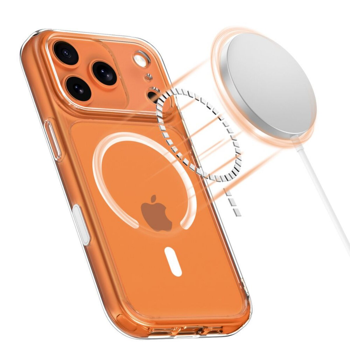 Orange Handyhülle mit magnetischer Ladefunktion