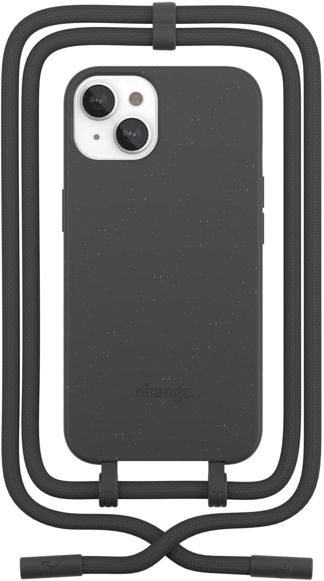 Ein schwarzes Handy mit Kamera und einem schwarzen Band.