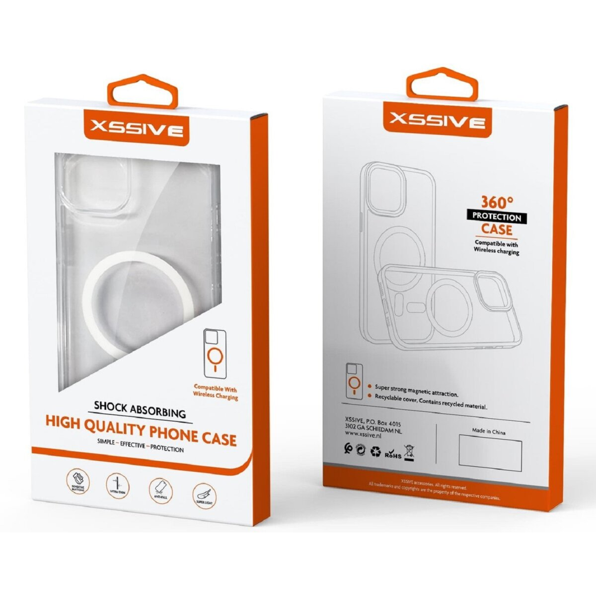 Verpackung für ein XSSIVE Handy-Schutzhülle mit MagSafe-Ring.