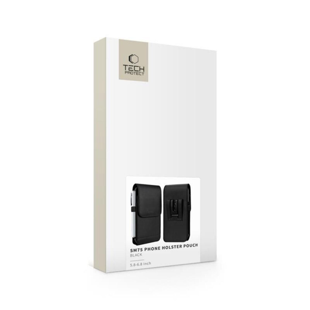 Verpackung für Tech Protect Handyholster in Schwarz, 5.8-6.8 Zoll.