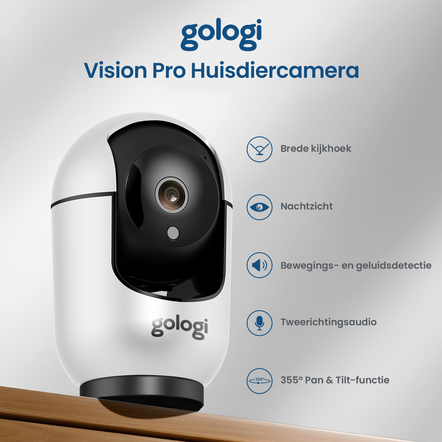 Ein weißer Gologi Haustierkamera-Monitor mit Weitwinkel, Nachtsicht, Audio.
