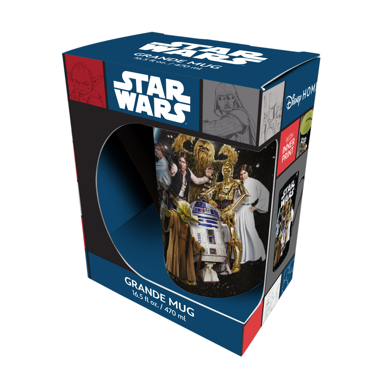 Star Wars Tasse: Yoda, Chewbacca, Han Solo, R2-D2, C-3PO, Leia.