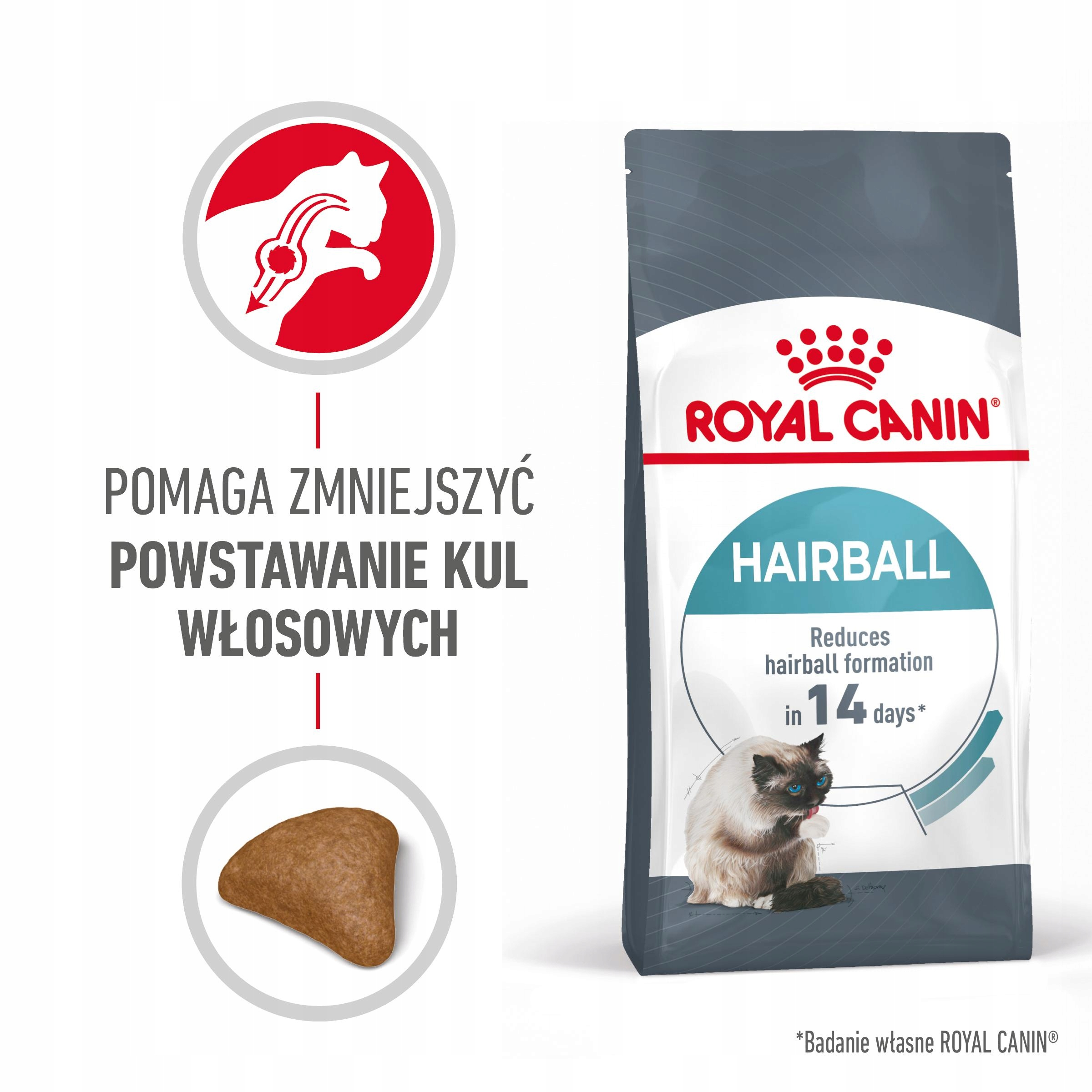 Worek karmy Royal Canin Hairball dla kota z kotem i chrupkami.