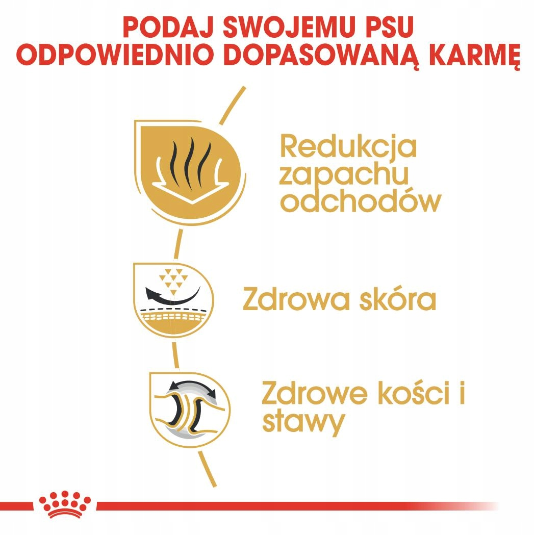 Grafika pokazuje: redukcję zapachu, zdrową skórę, zdrowe kości i stawy.