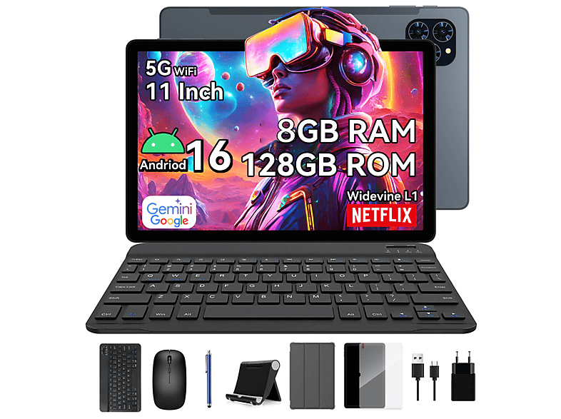 TABWEE T90 Android 16, 128 GB, Gris, 11 