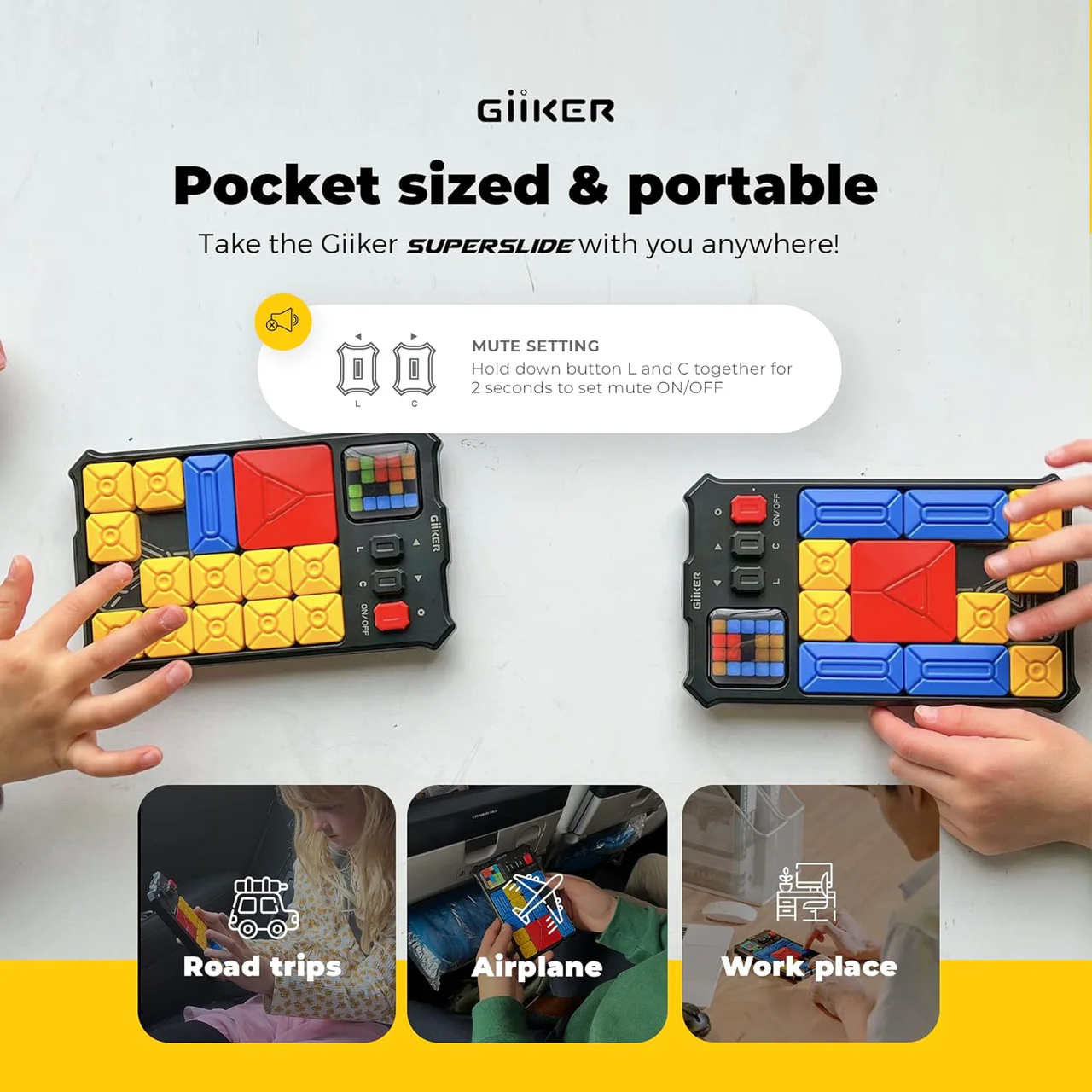 Giiker Superslide puzzle game, pocket-sized and portable for travel.