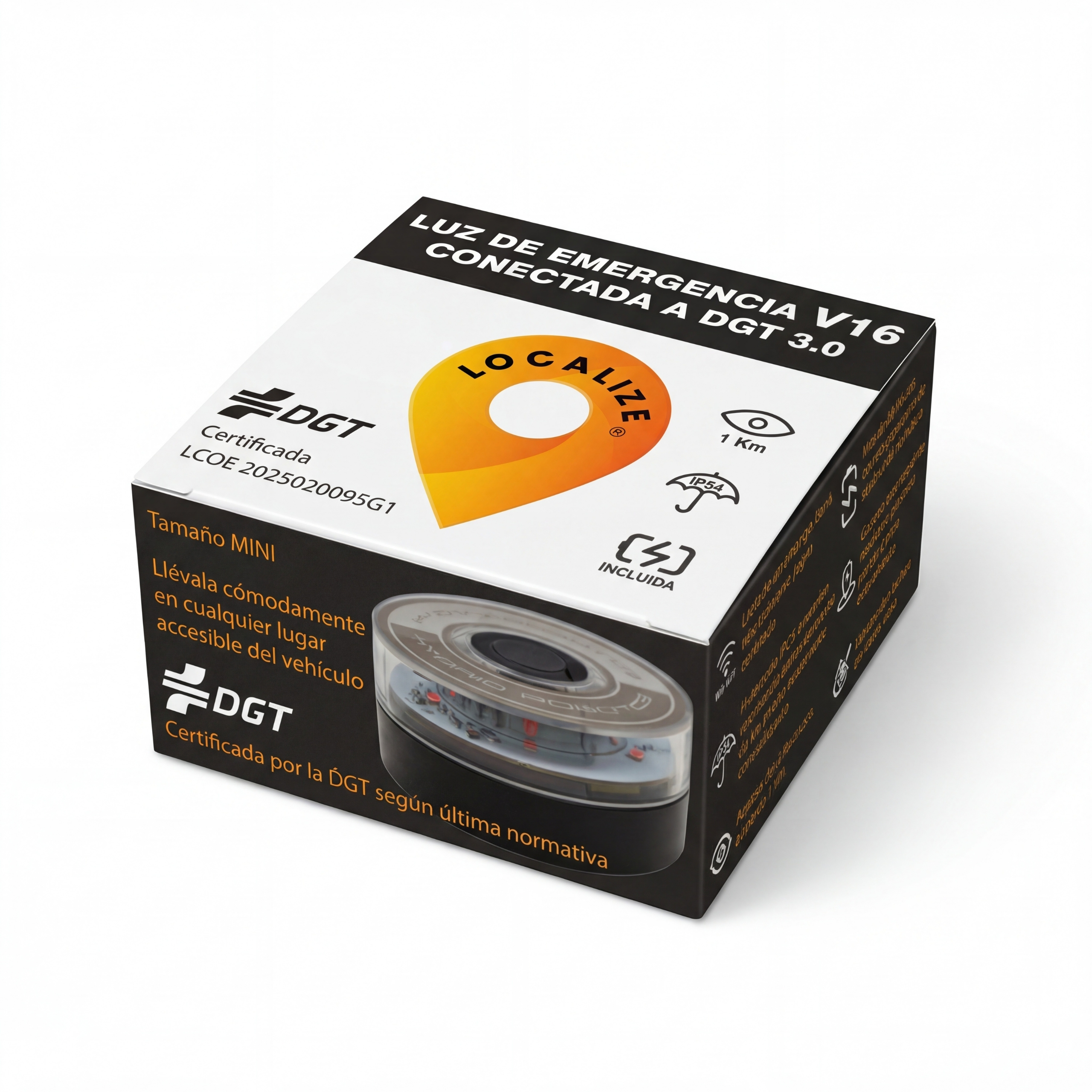 Caja de luz de emergencia V16 certificada por DGT y conectada.
