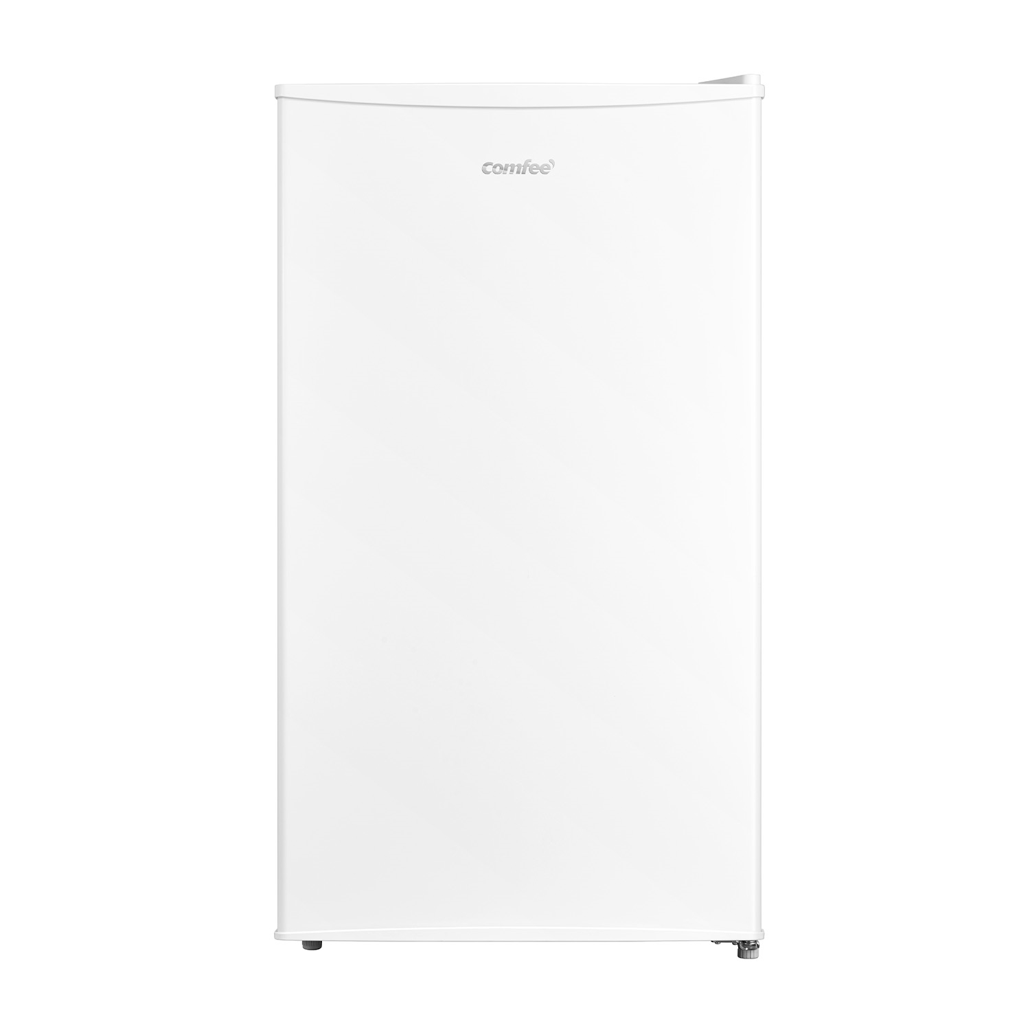 Un refrigerador blanco y delgado con el logo de Comfee arriba a la izquierda.