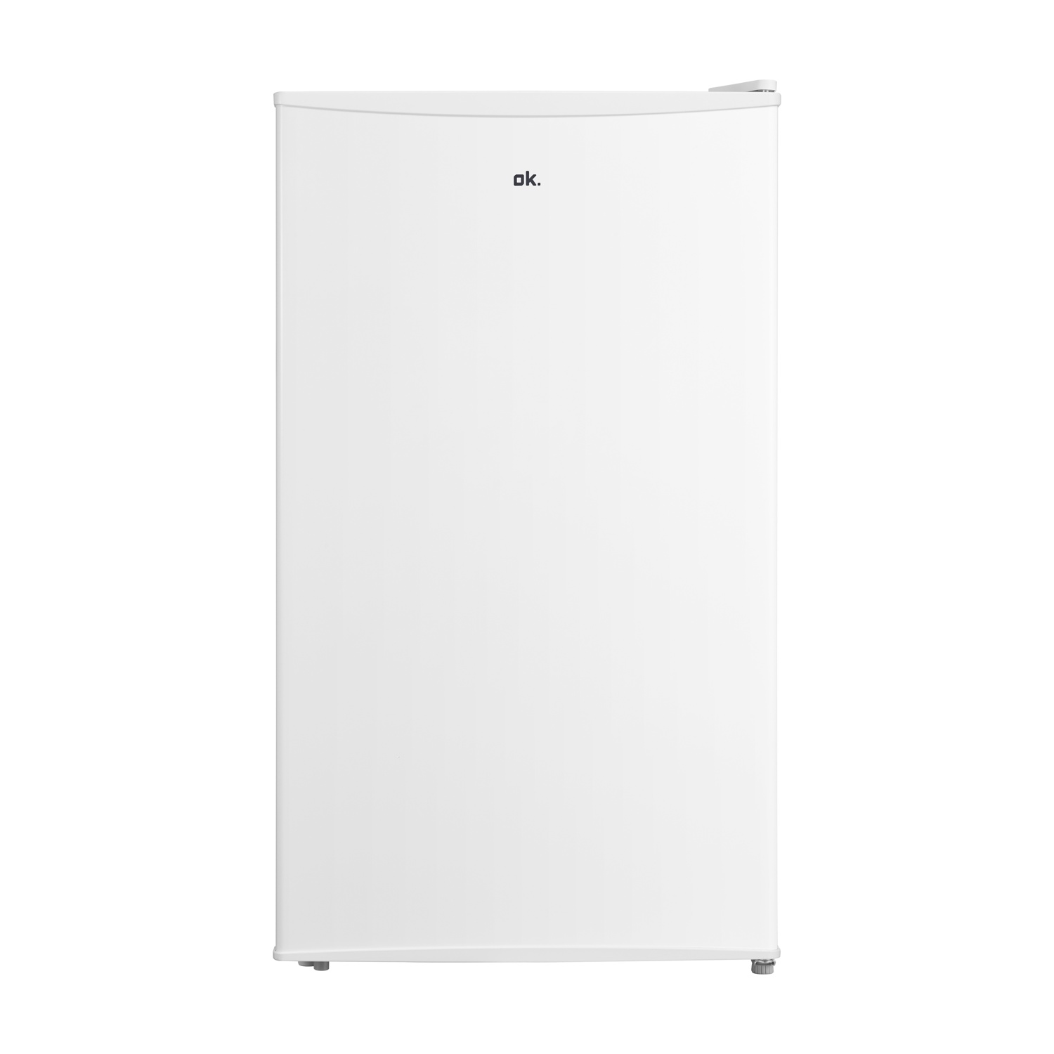 Ein weißer Kühlschrank mit dem ok.-Logo auf der Vorderseite.