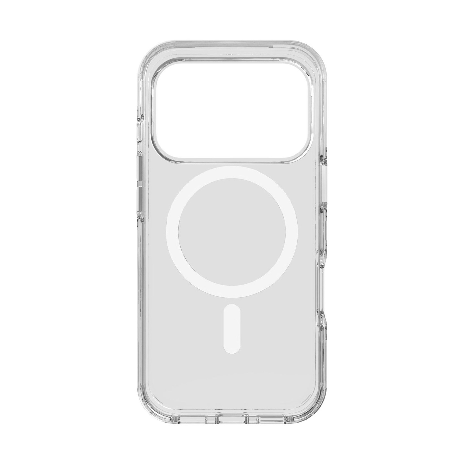 Custodia trasparente per telefono con anello magnetico circolare.